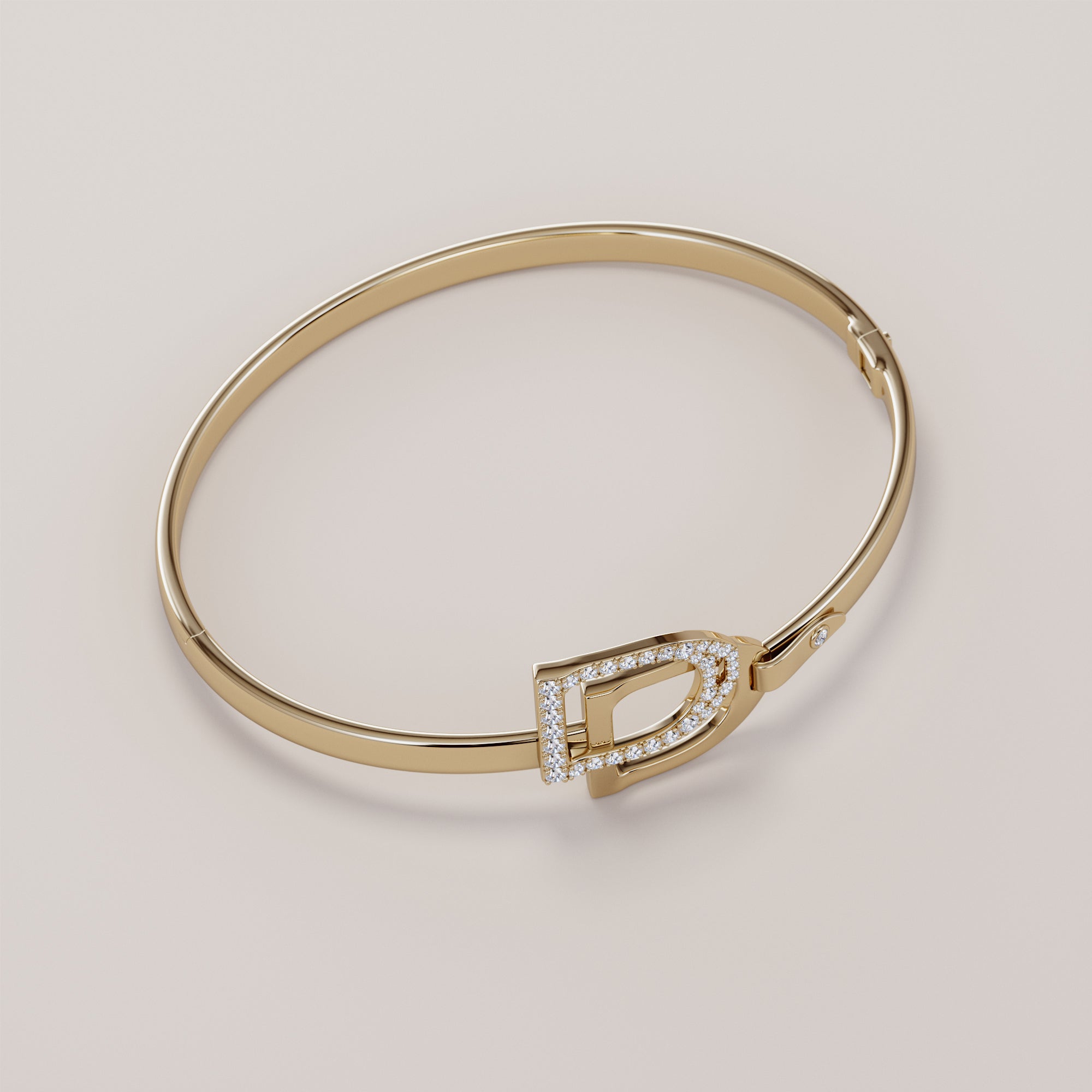 English Stirrups Bracelet With White Diamonds - Gold