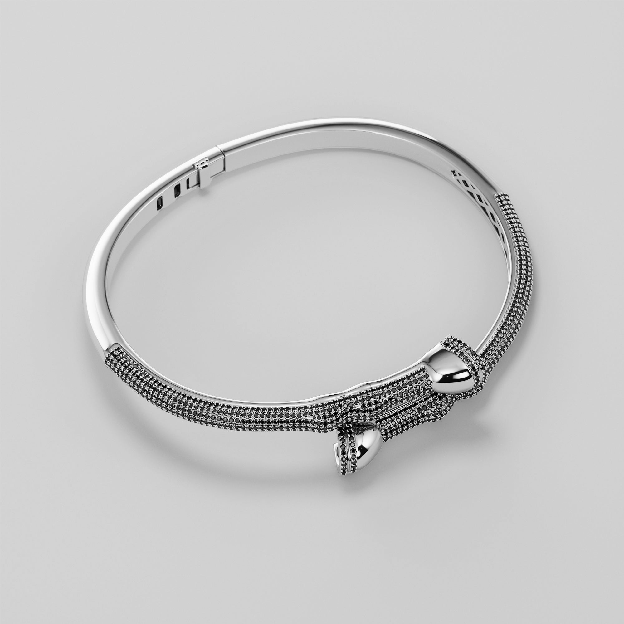 Horse Leg Bracelet With Black Diamonds - Gold