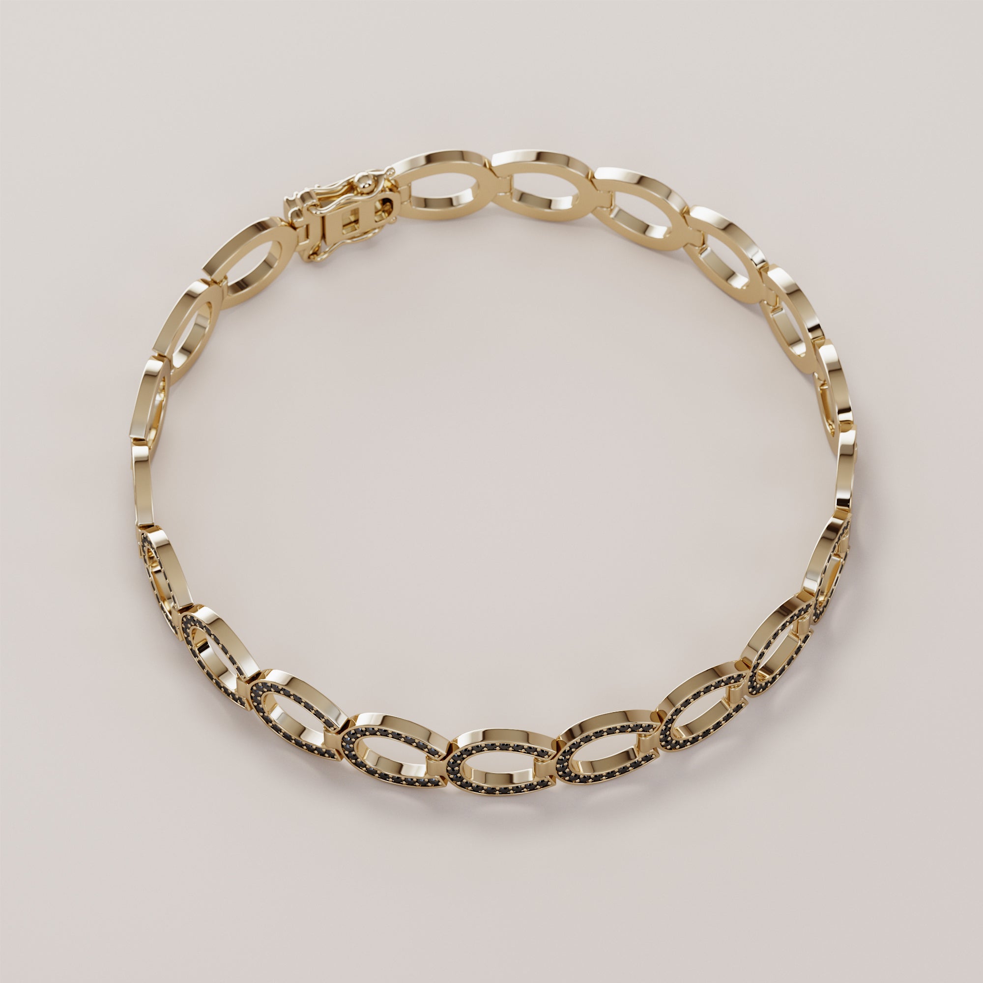 Hoof Bracelet With Black Diamonds - Gold