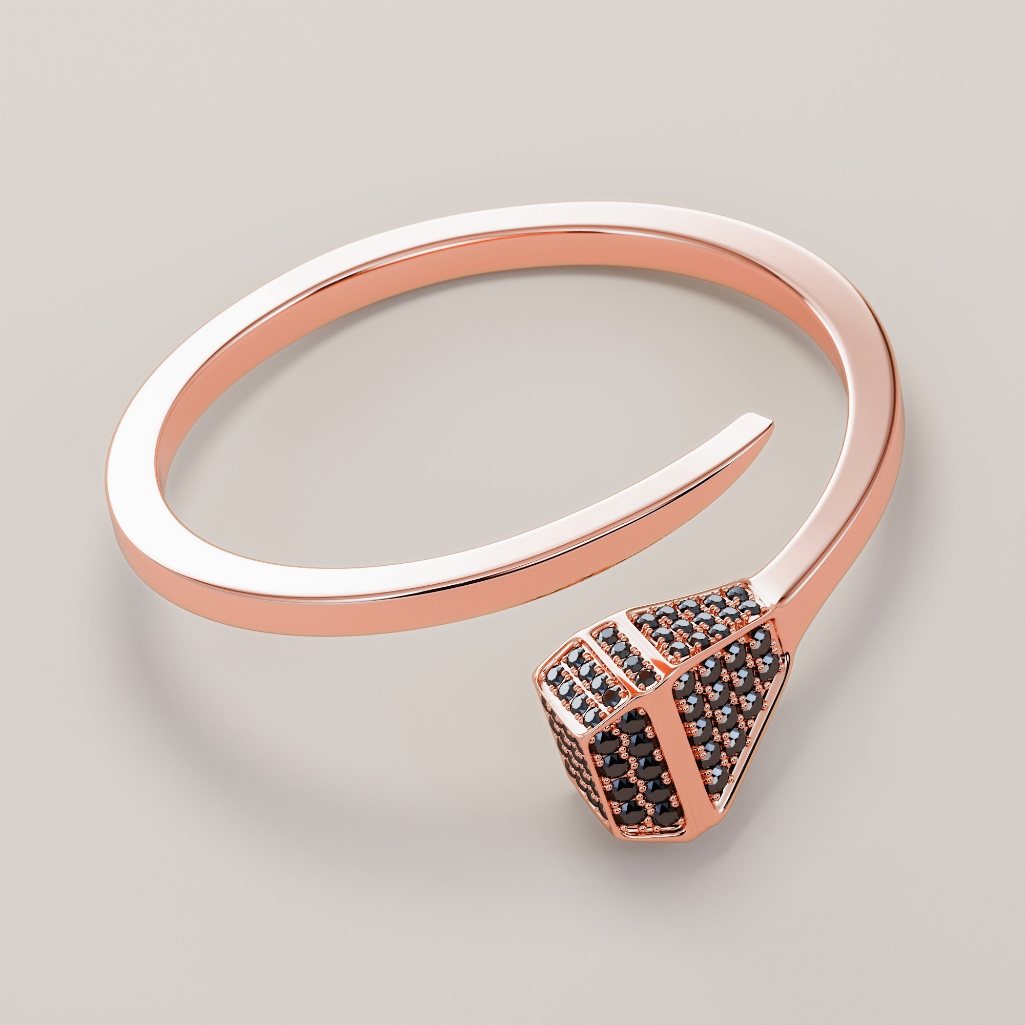 Nail Bracelet With Black Head Diamonds - Gold