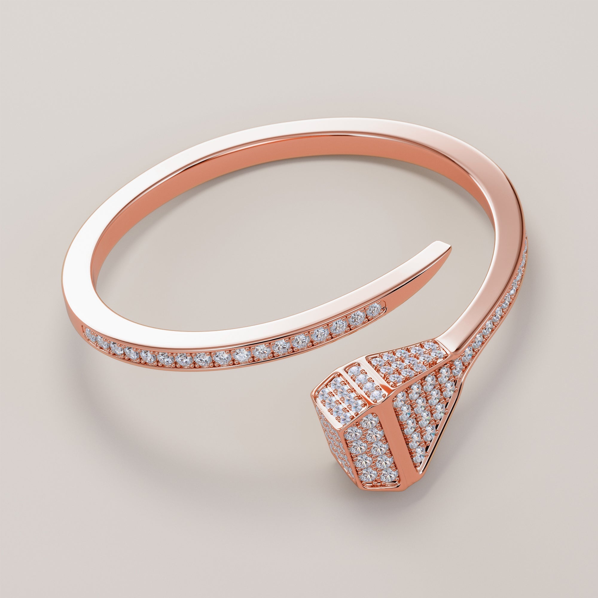 Nail Bracelet With White Diamonds - Gold
