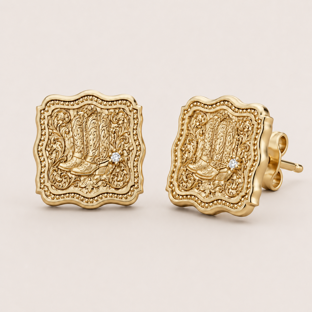 Auren Cowboy Boot Buckle Stud Earrings