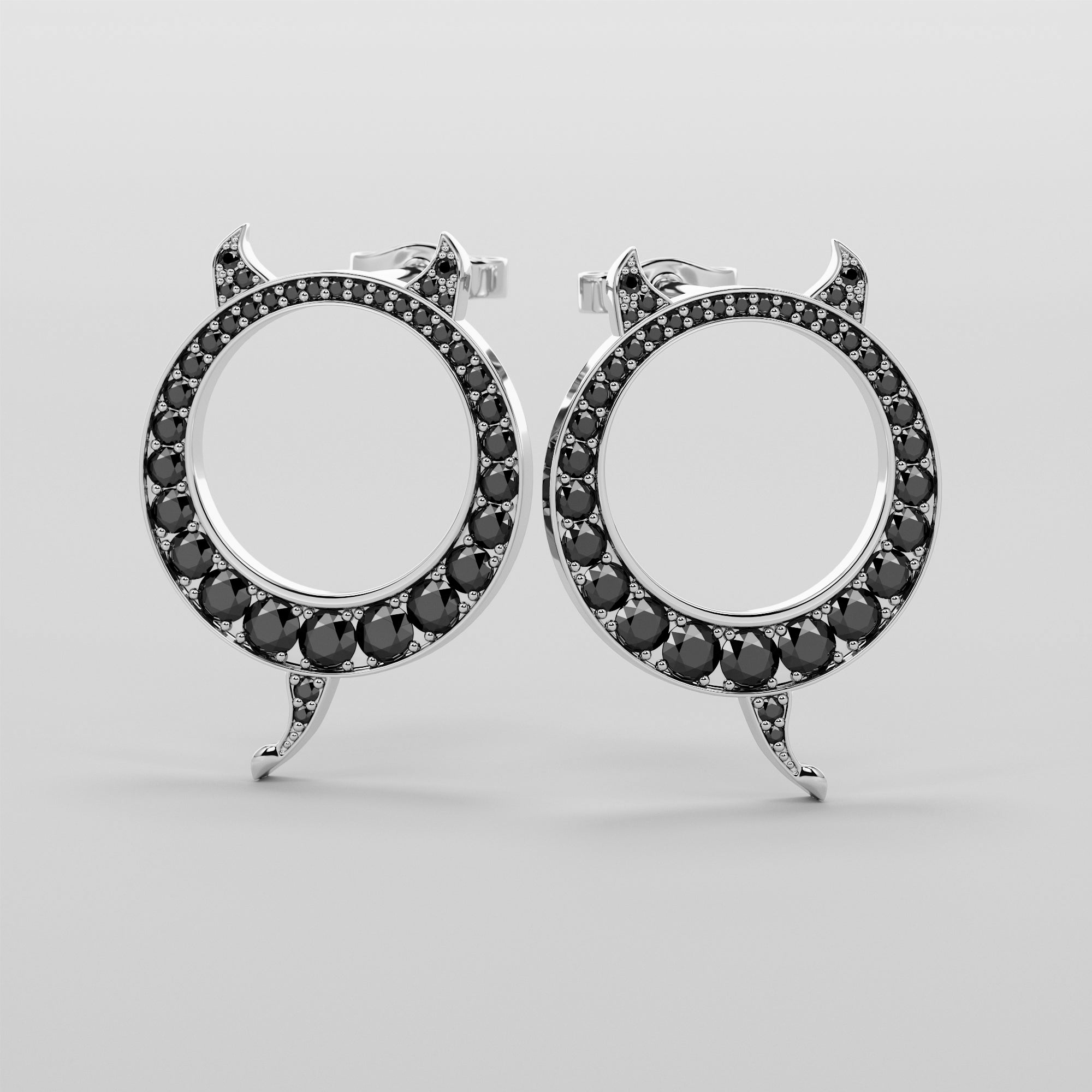 Ear And Tail Earrings With Black Diamonds - Gold