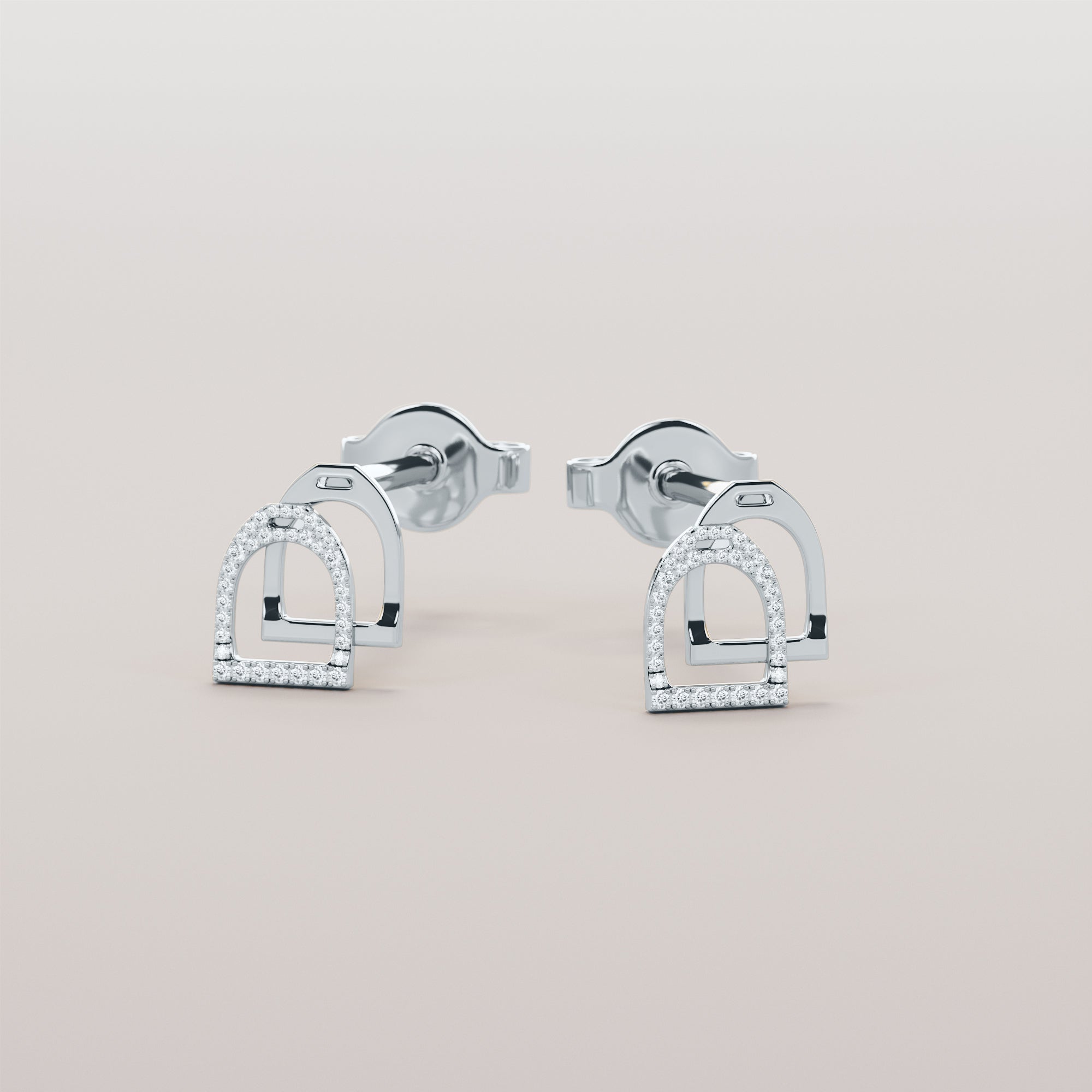 English Stirrups Earrings With White Diamonds - Gold