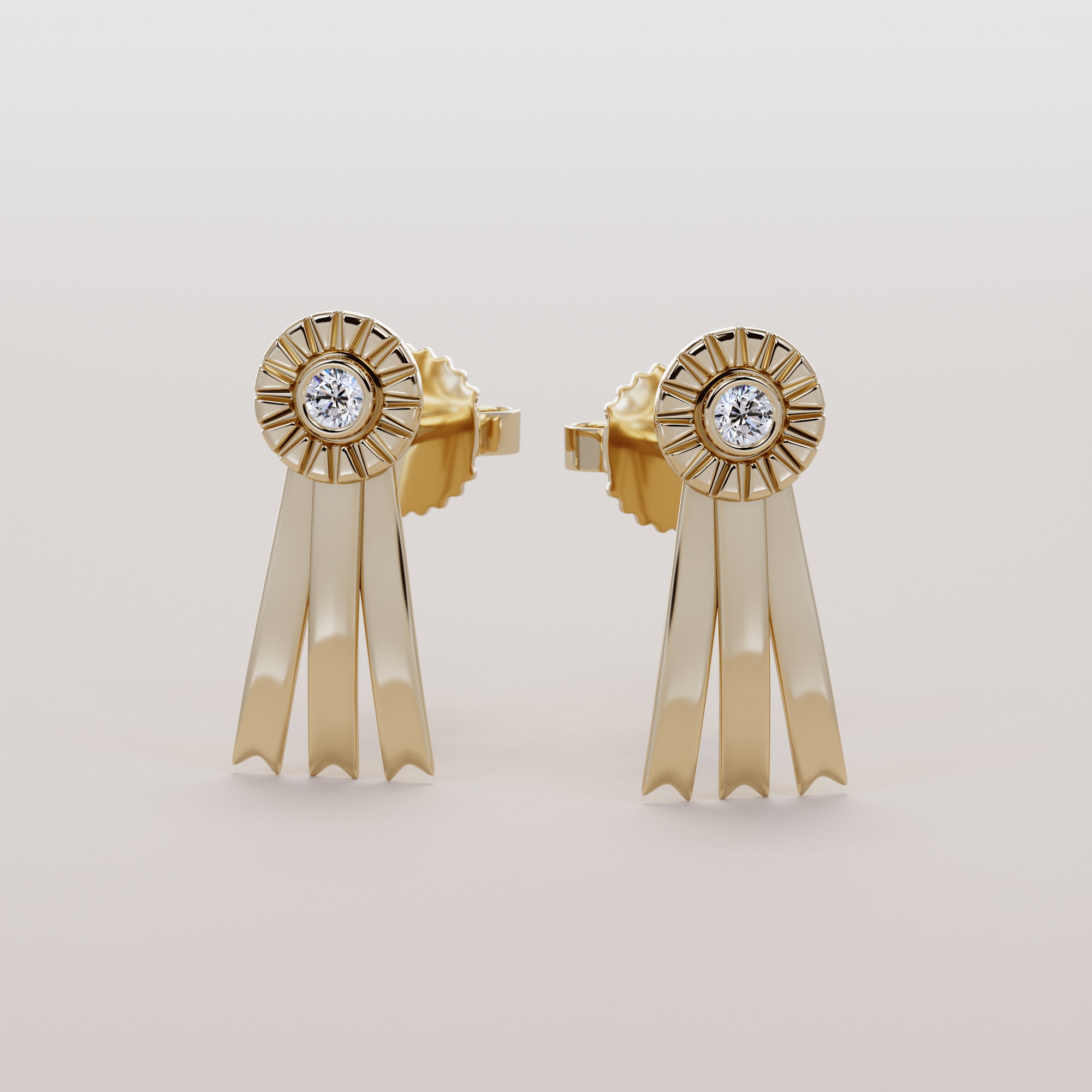 Rosette Earrings With White Diamonds - Gold