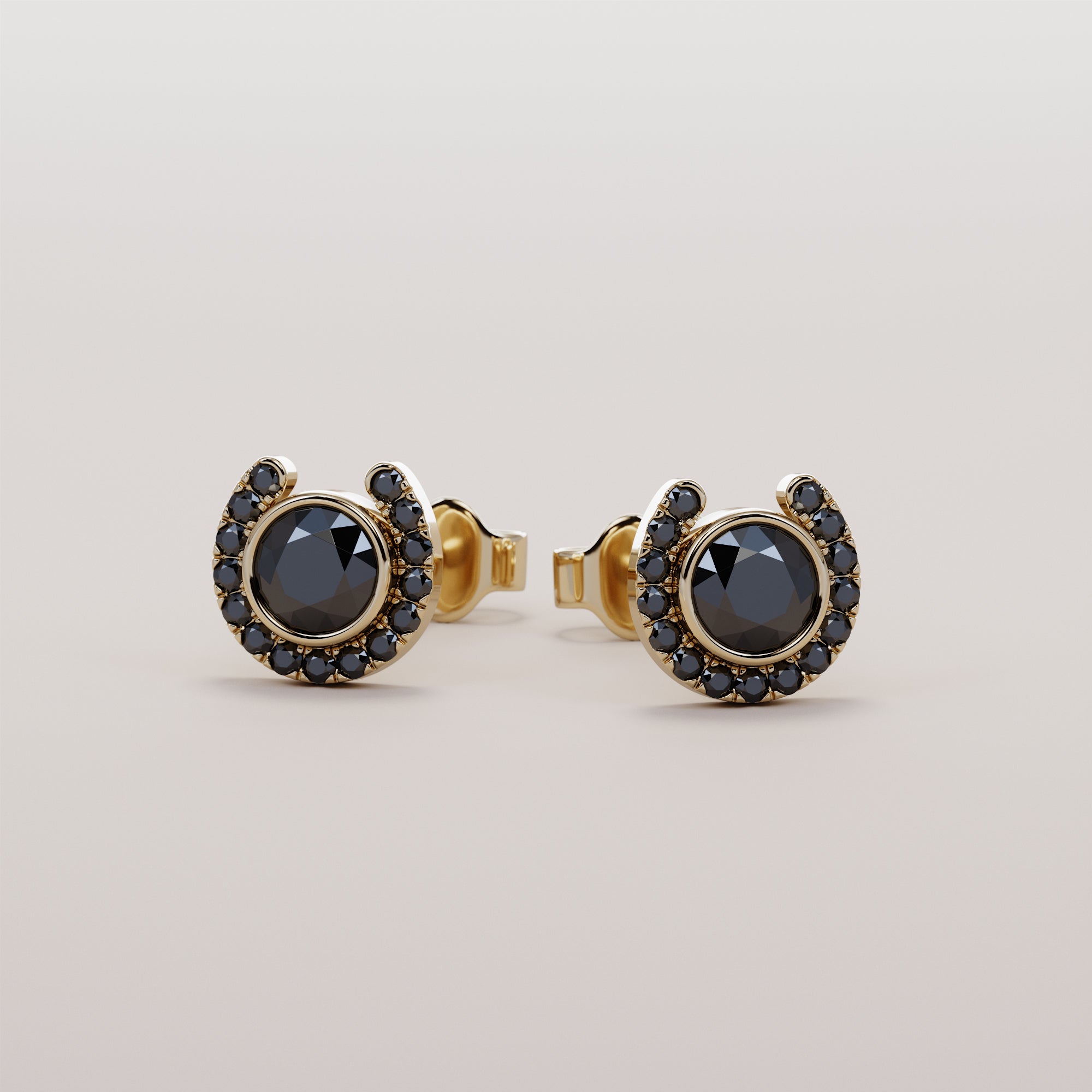 Hoof Earrings With Black Center Diamonds - Gold