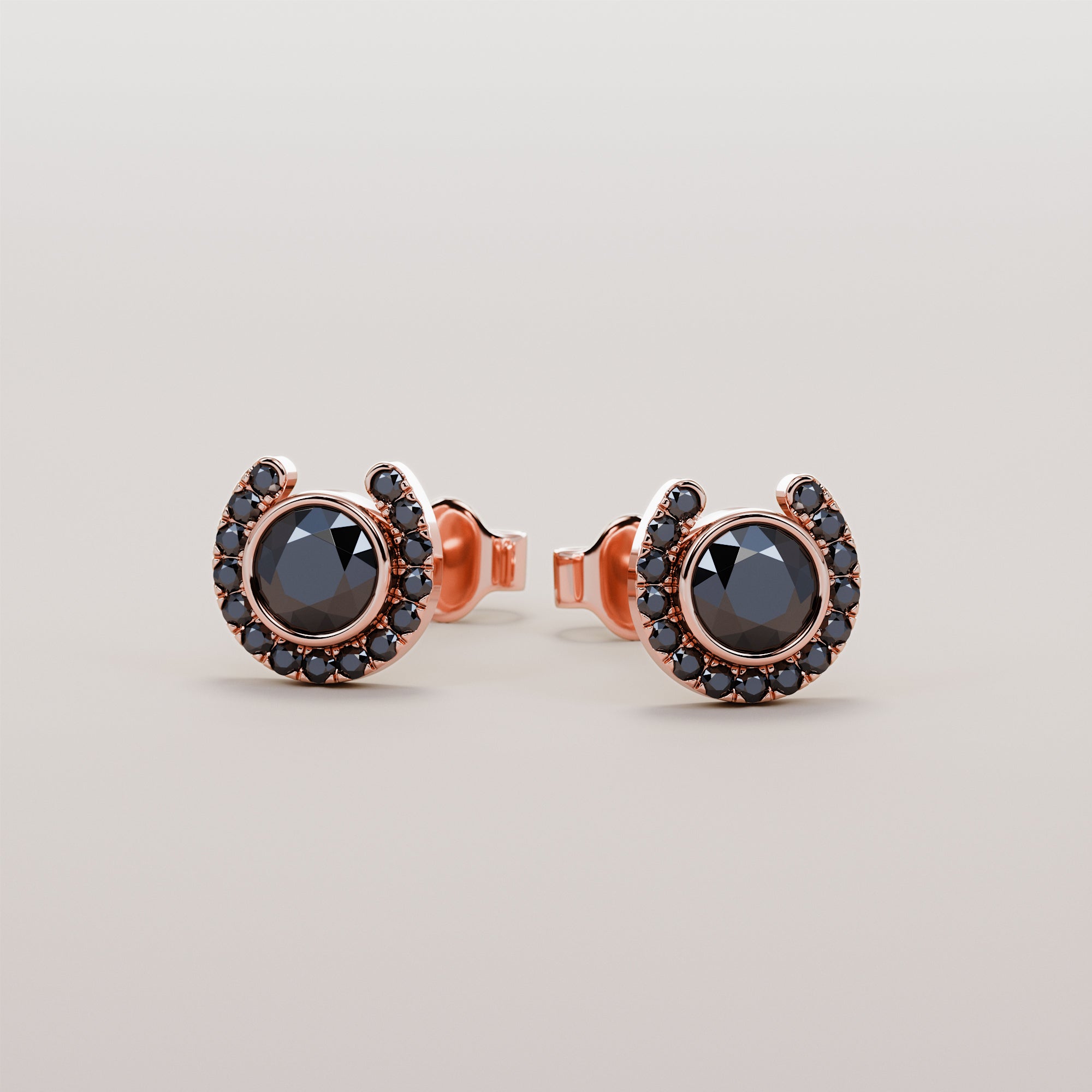 Hoof Earrings With Black Center Diamonds - Gold