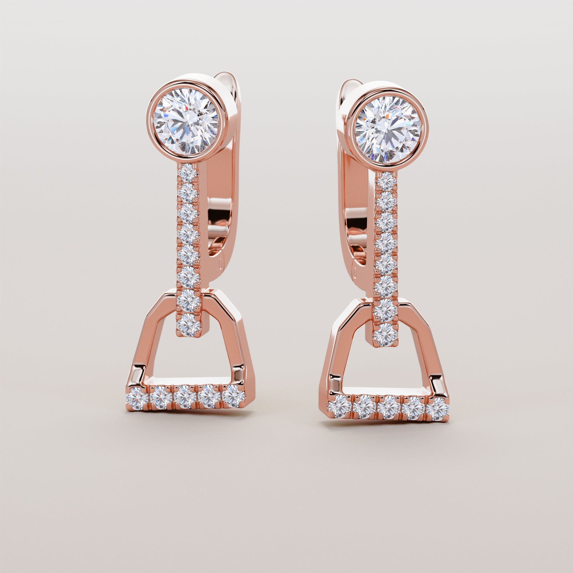 Stirrups Earrings With White Diamonds - Gold