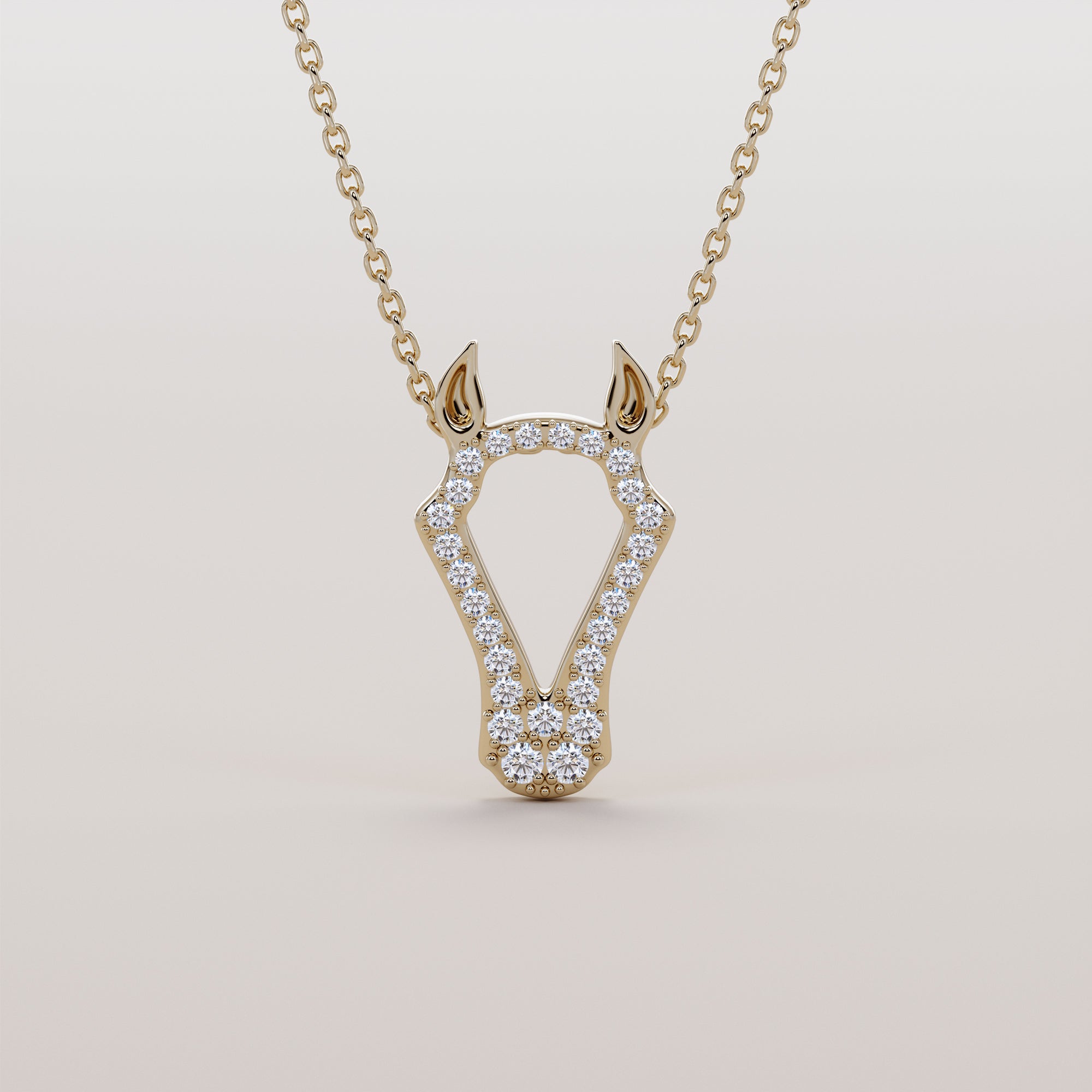 Horse Head Necklace With White Diamonds - Gold