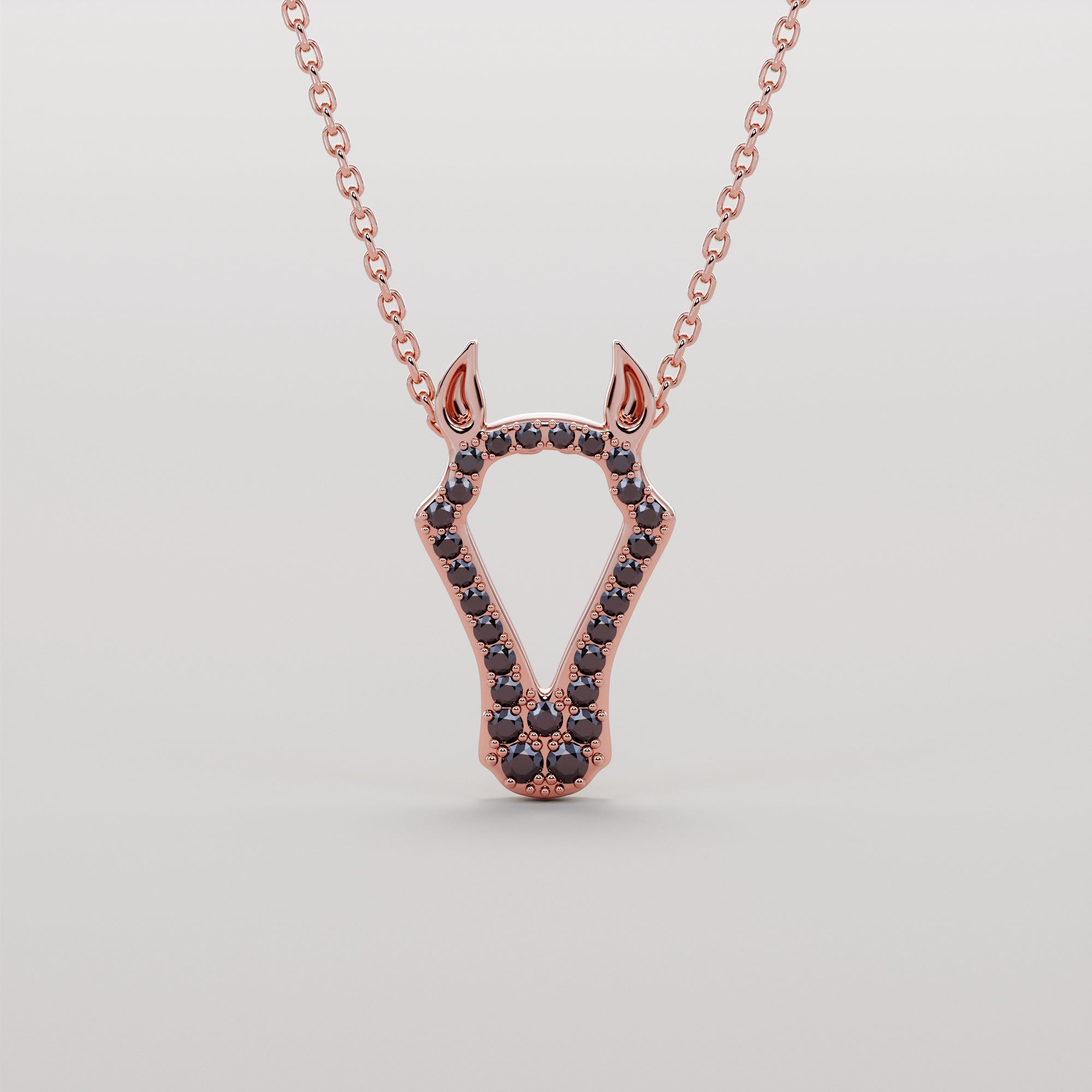 Horse Head Necklace With Black Diamonds - Gold