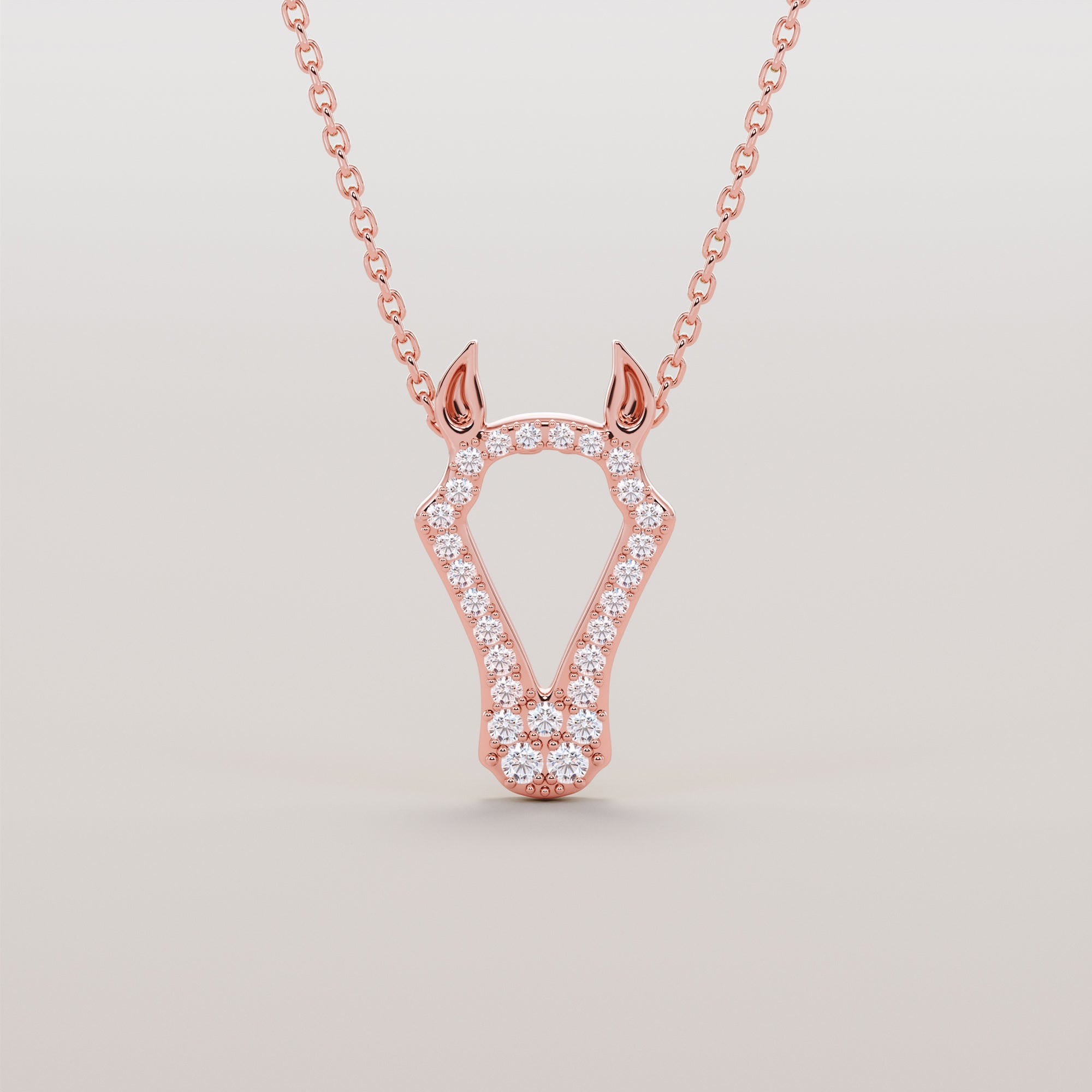Horse Head Necklace With White Diamonds - Gold