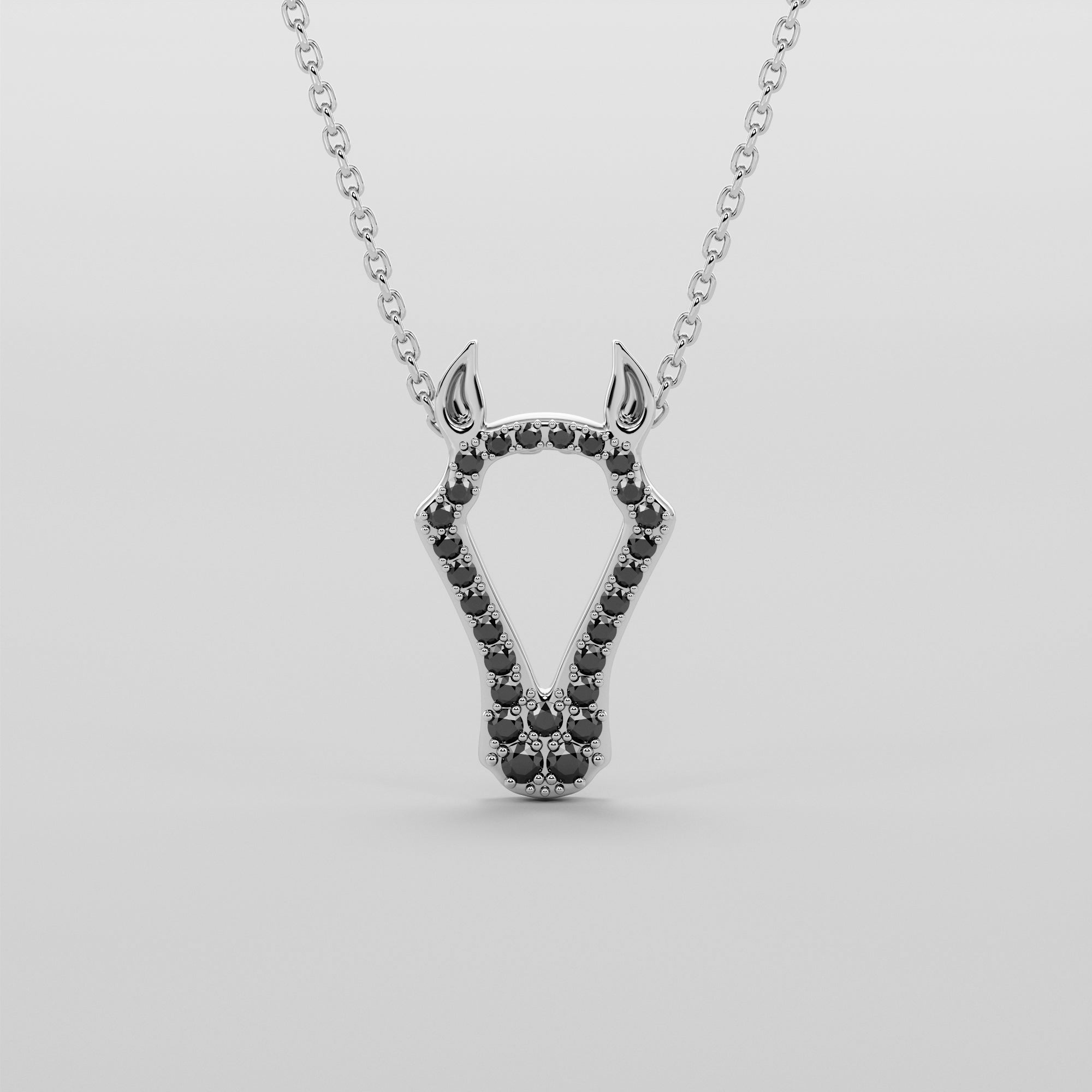 Horse Head Necklace With Black Diamonds - Gold