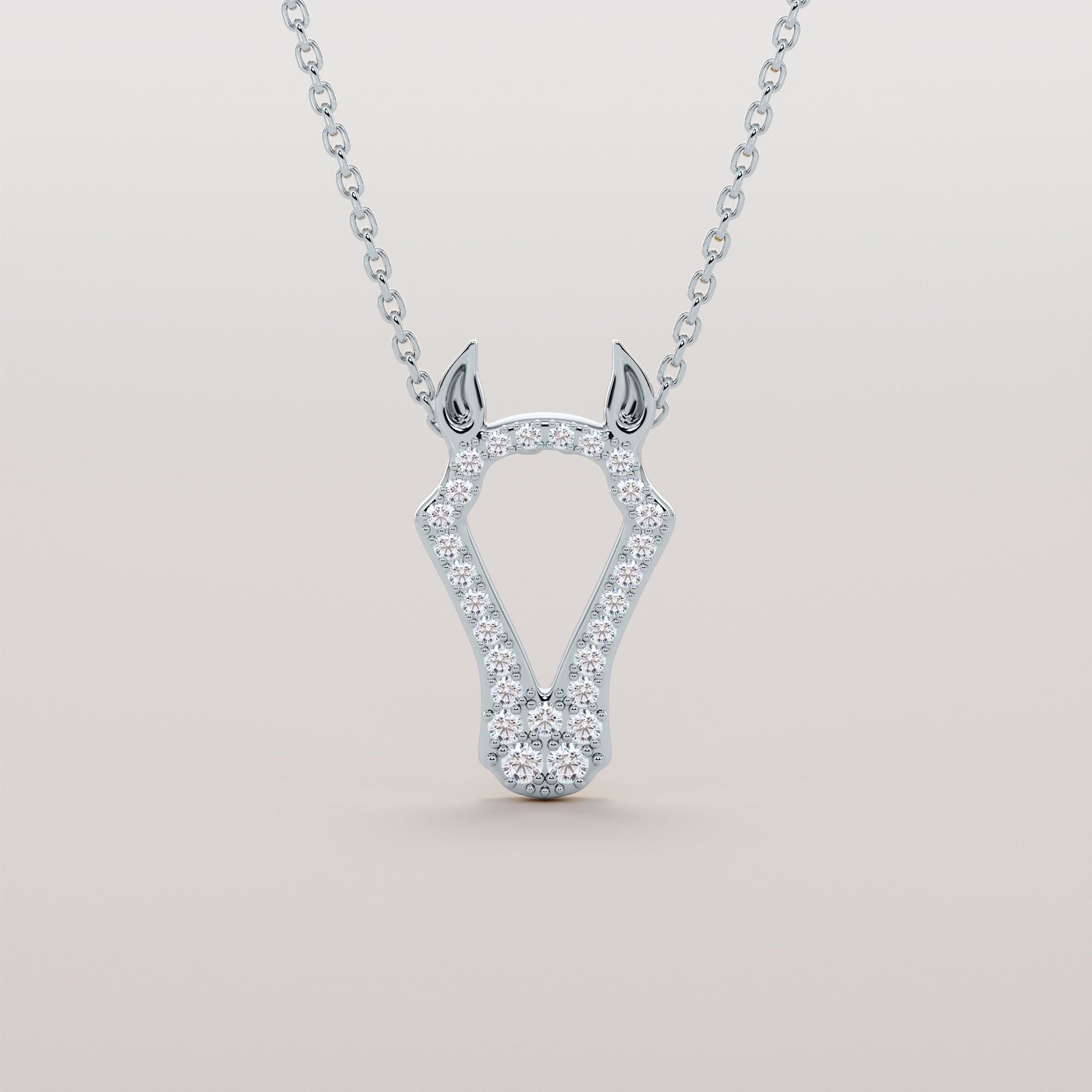 Horse Head Necklace With White Diamonds - Gold