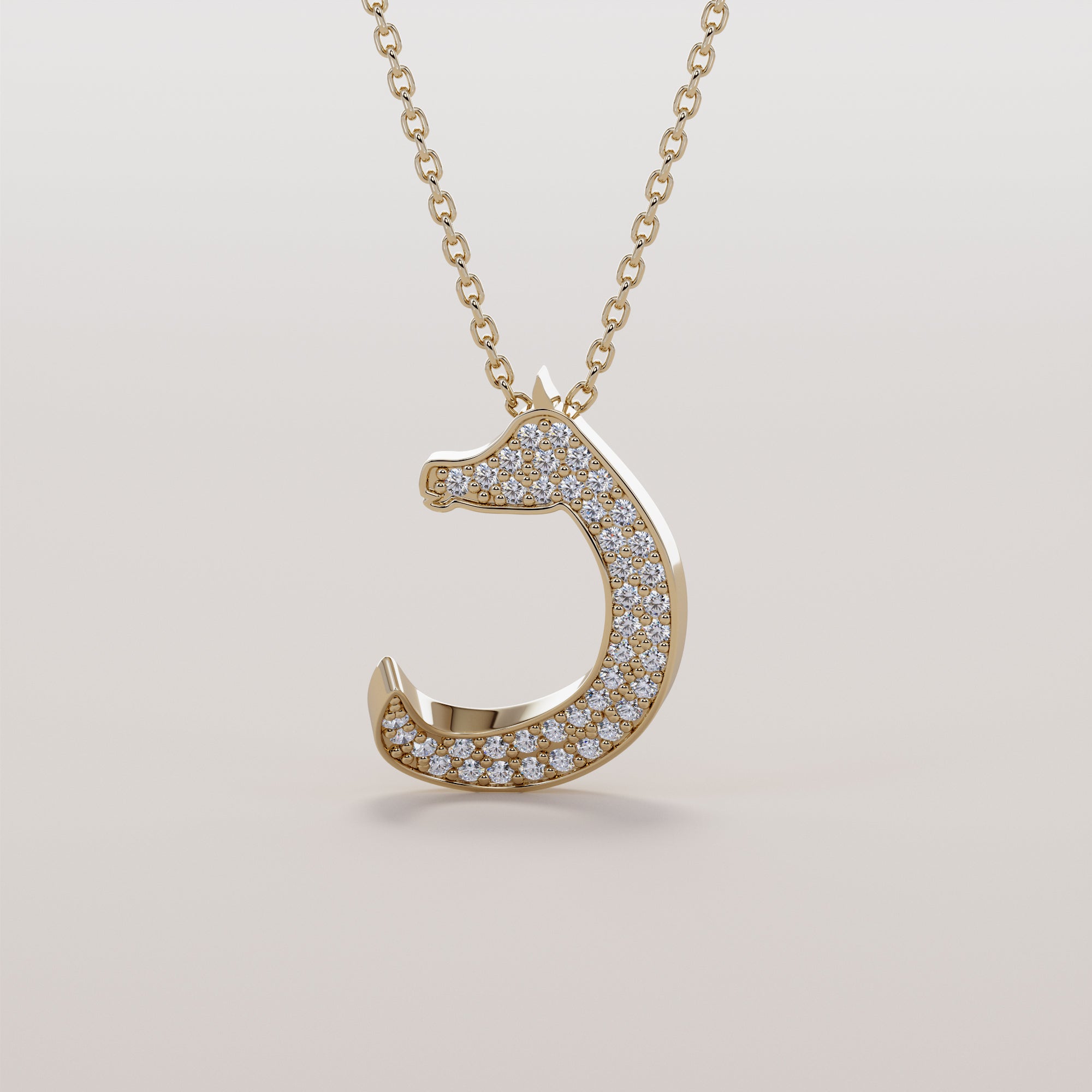 Horse Head And Neck Necklace With White Diamonds - Gold