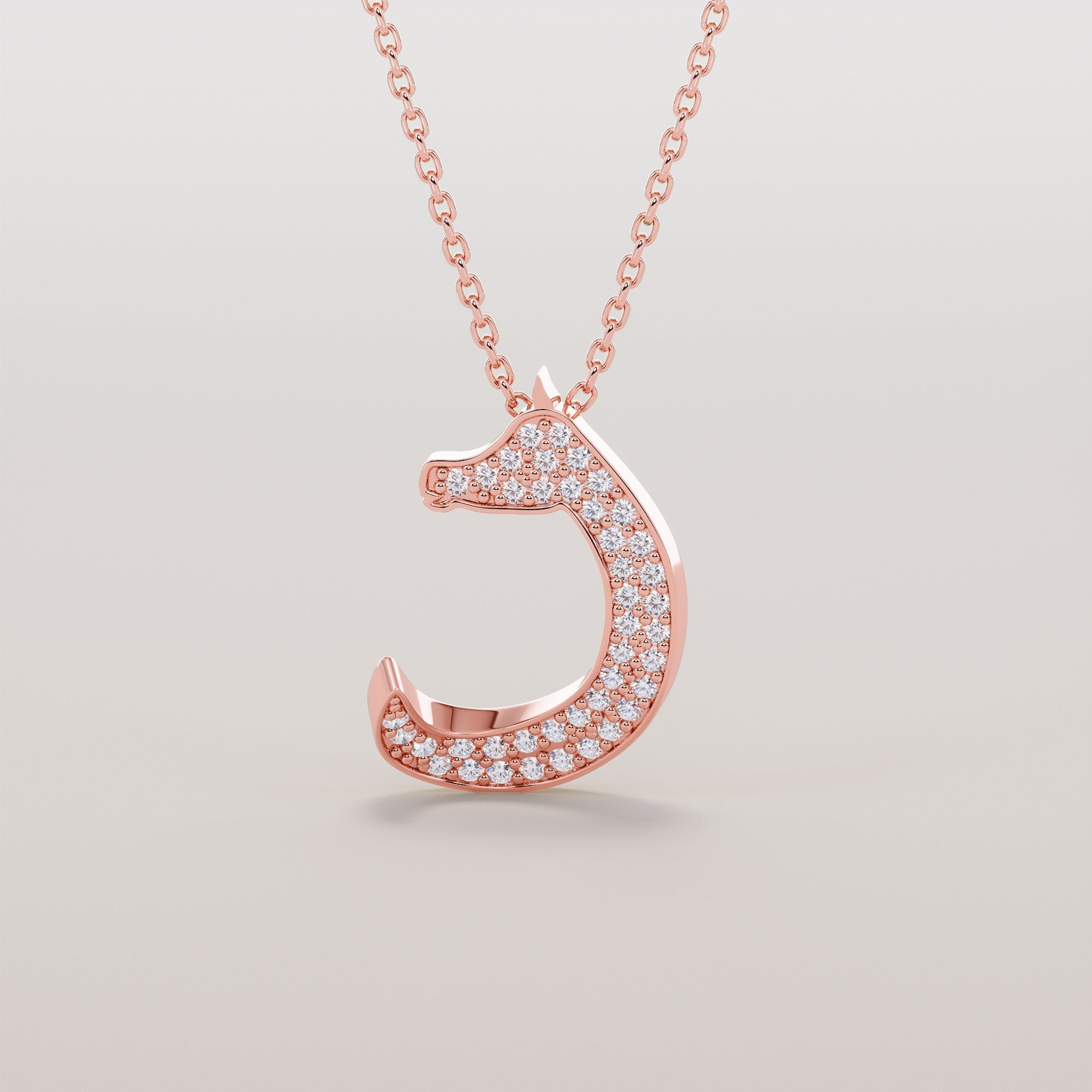 Horse Head And Neck Necklace With White Diamonds - Gold