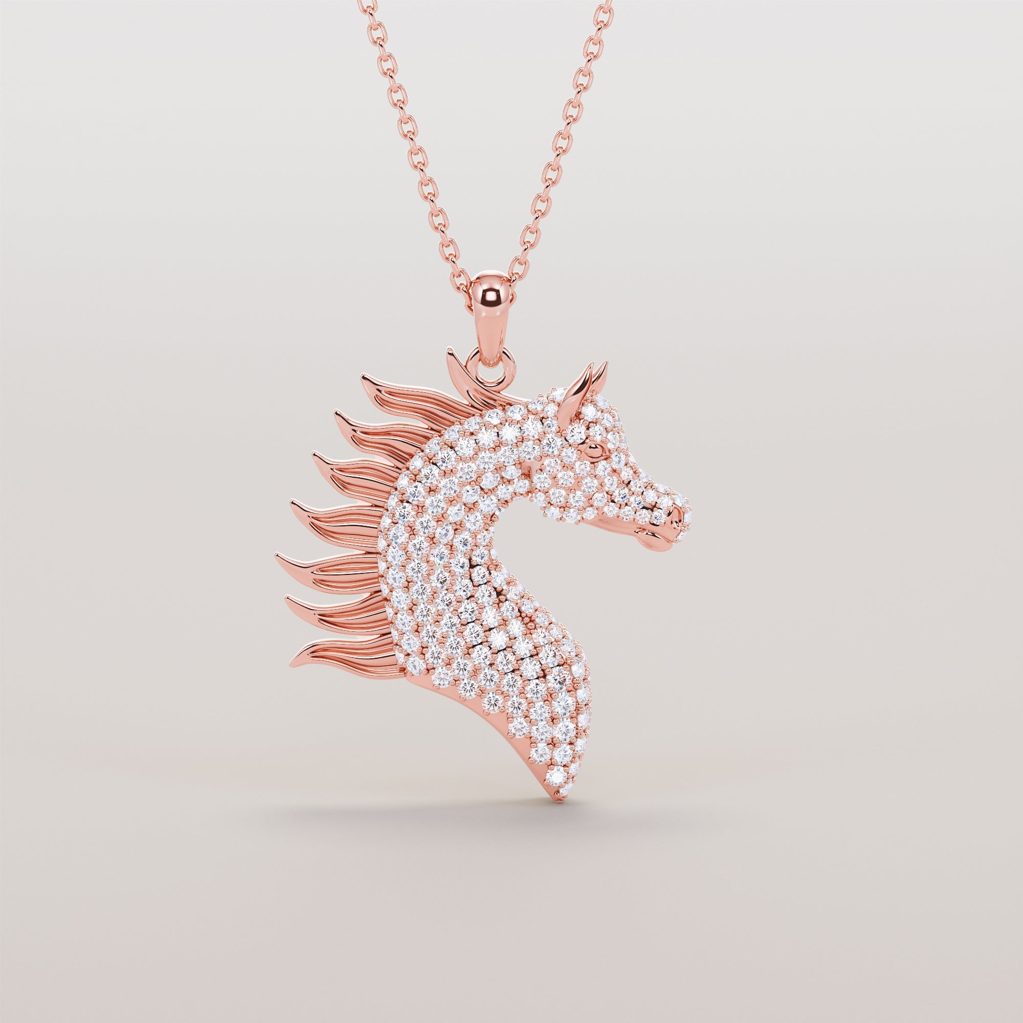 Horse Head Necklace And Mane With White Diamonds - Gold