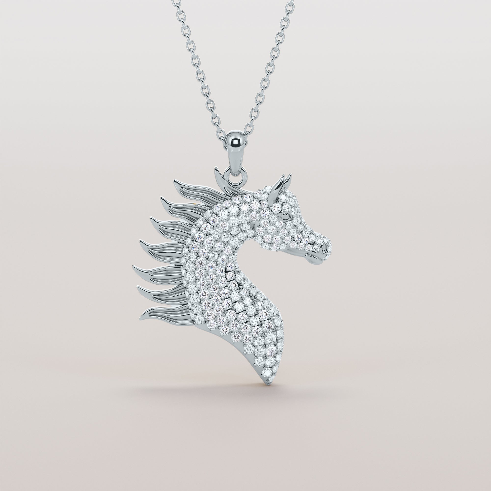 Horse Head Necklace And Mane With White Diamonds - Gold