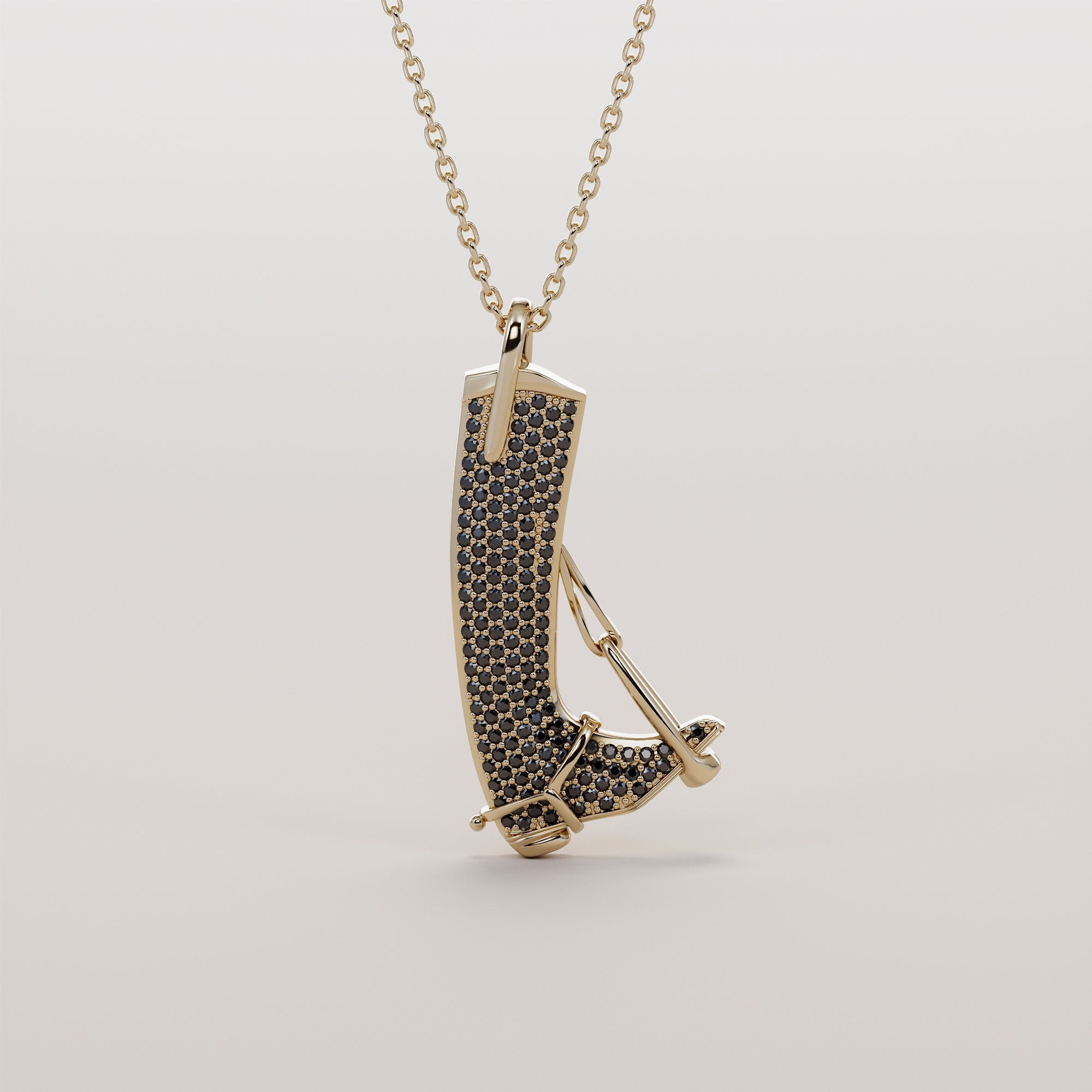 English Boot And Stirrups Necklace With Black Diamonds - Gold