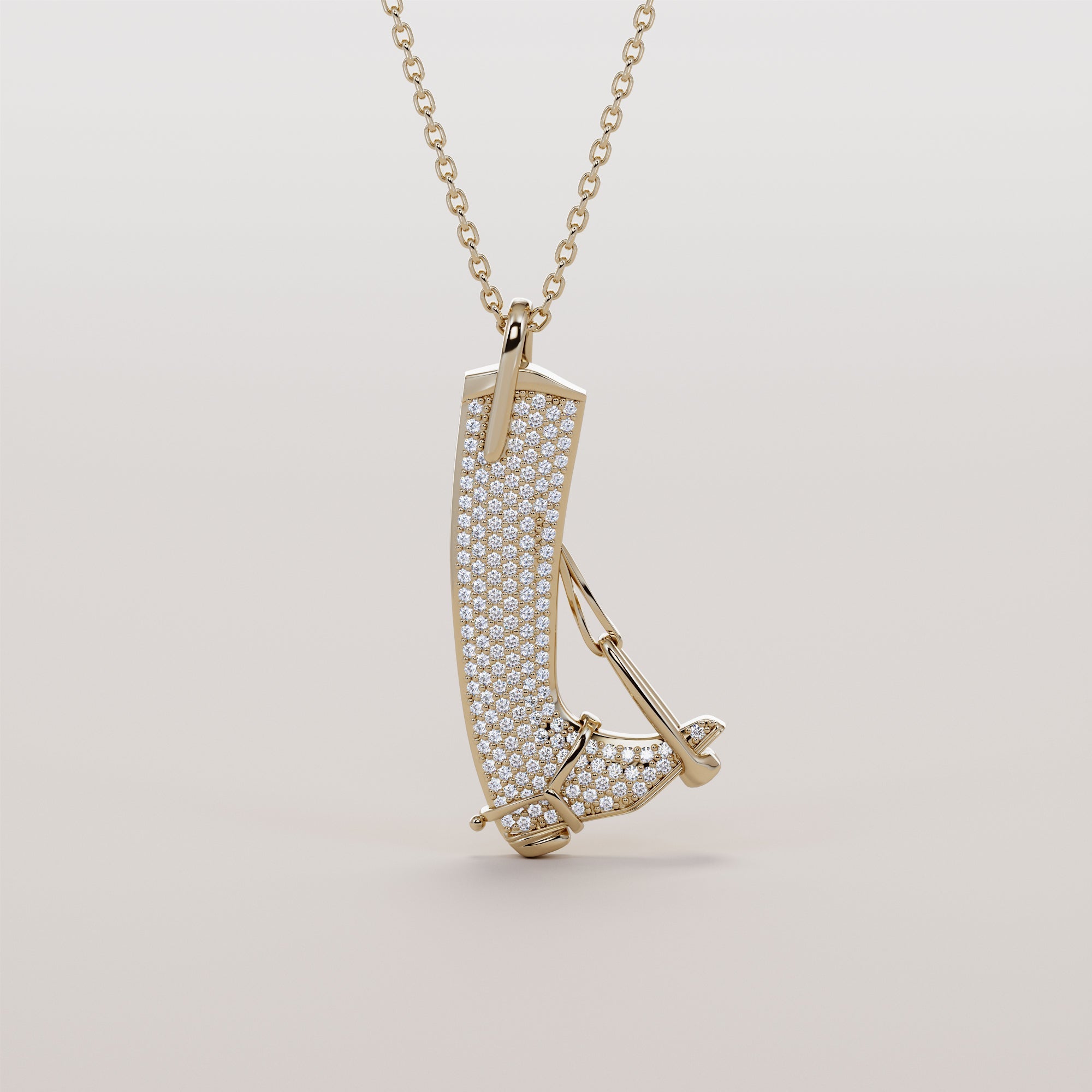 English Boot And Stirrups Necklace With White Diamonds - Gold