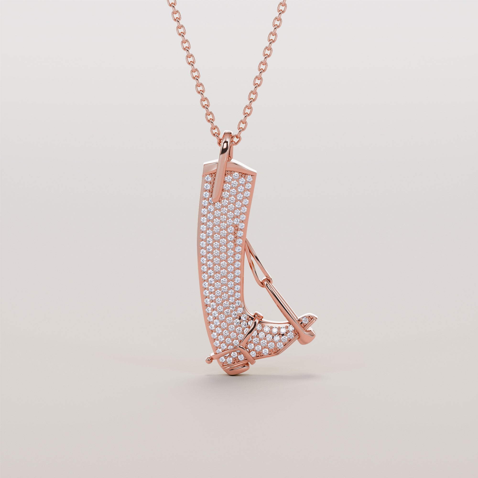 English Boot And Stirrups Necklace With White Diamonds - Gold