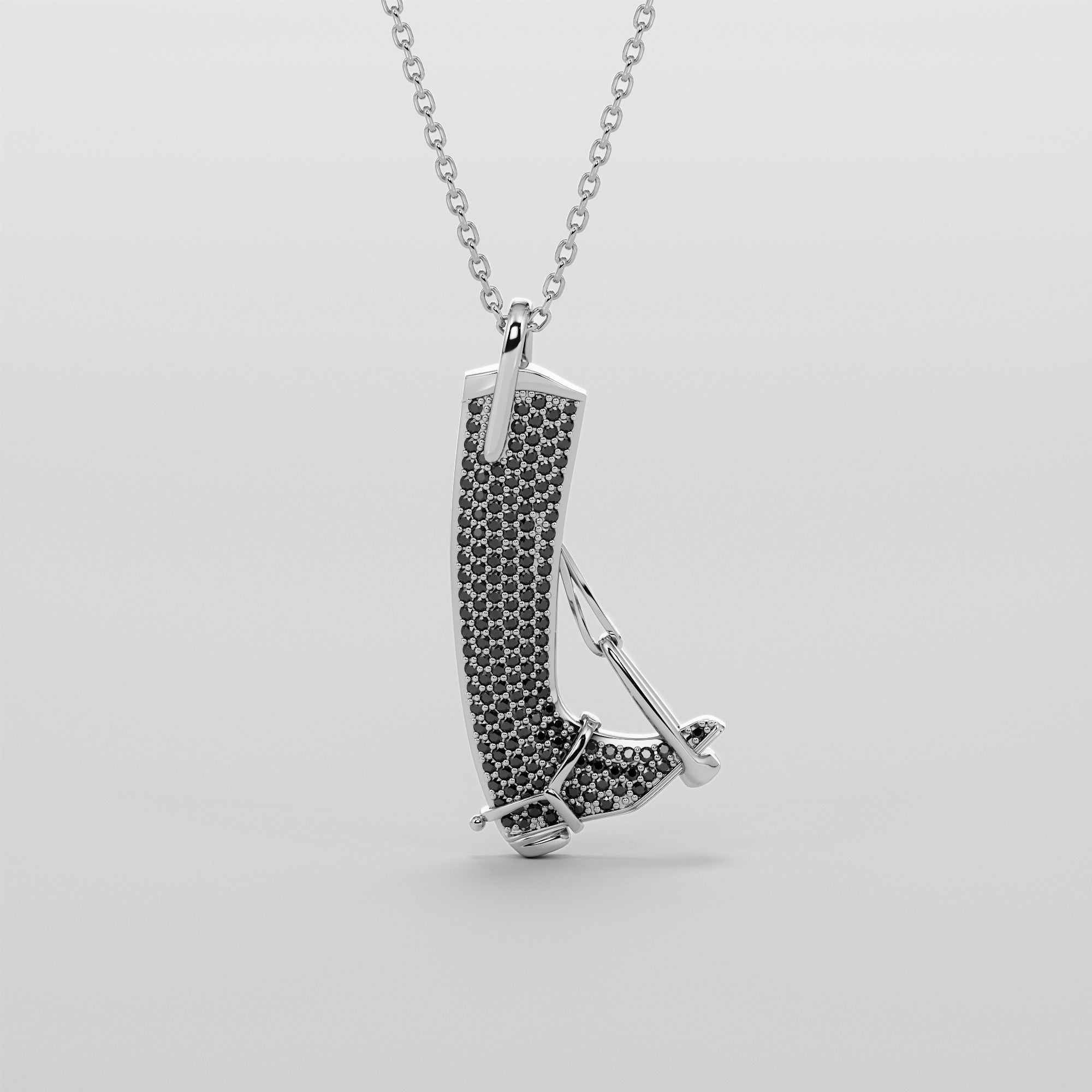English Boot And Stirrups Necklace With Black Diamonds - Gold