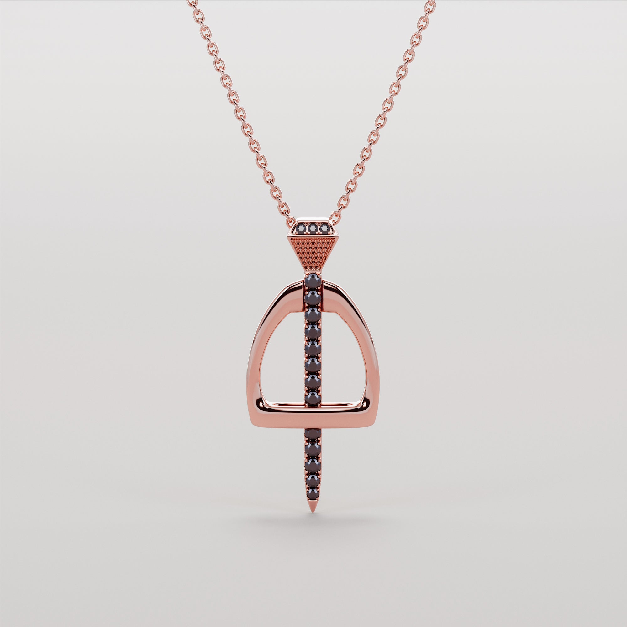 English Stirrups And Nail Necklace With Black Diamonds - Gold