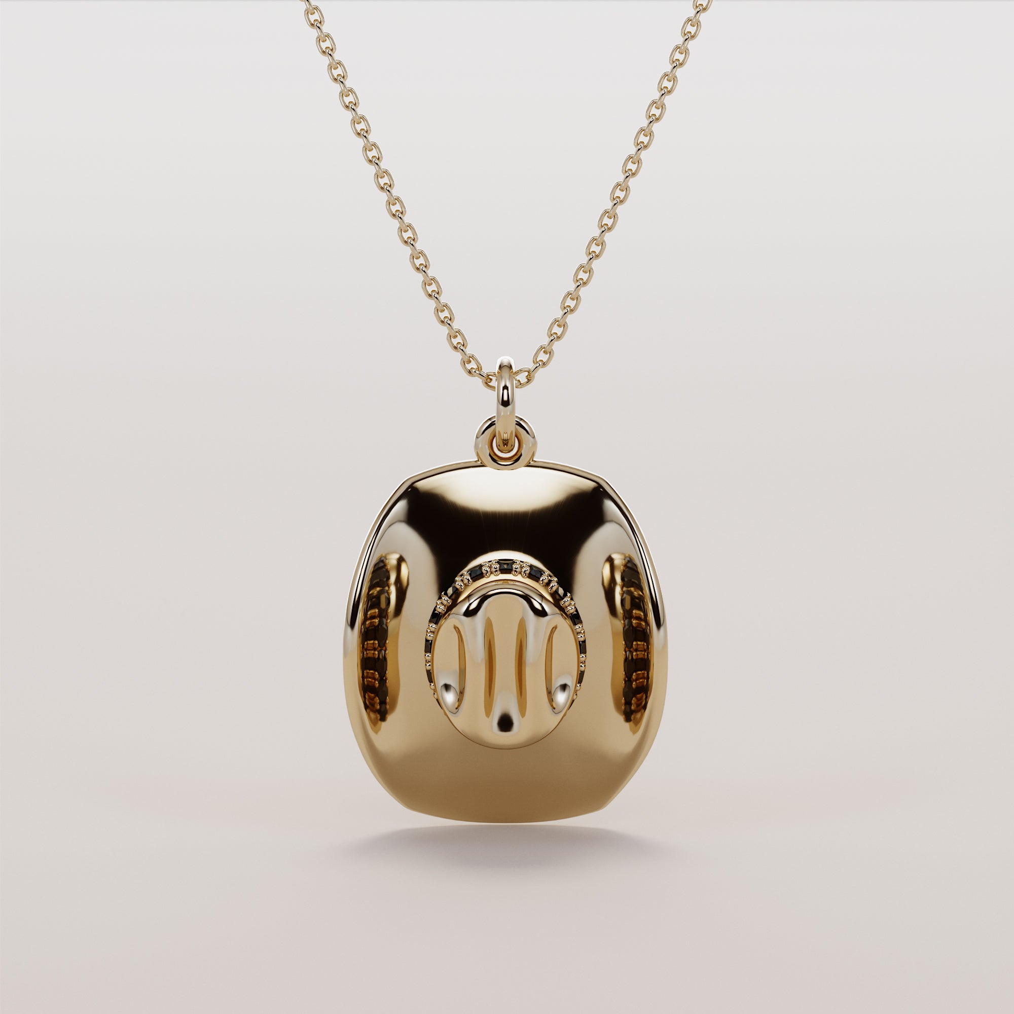 Cowboy Hat Necklace With Black Diamonds - Gold