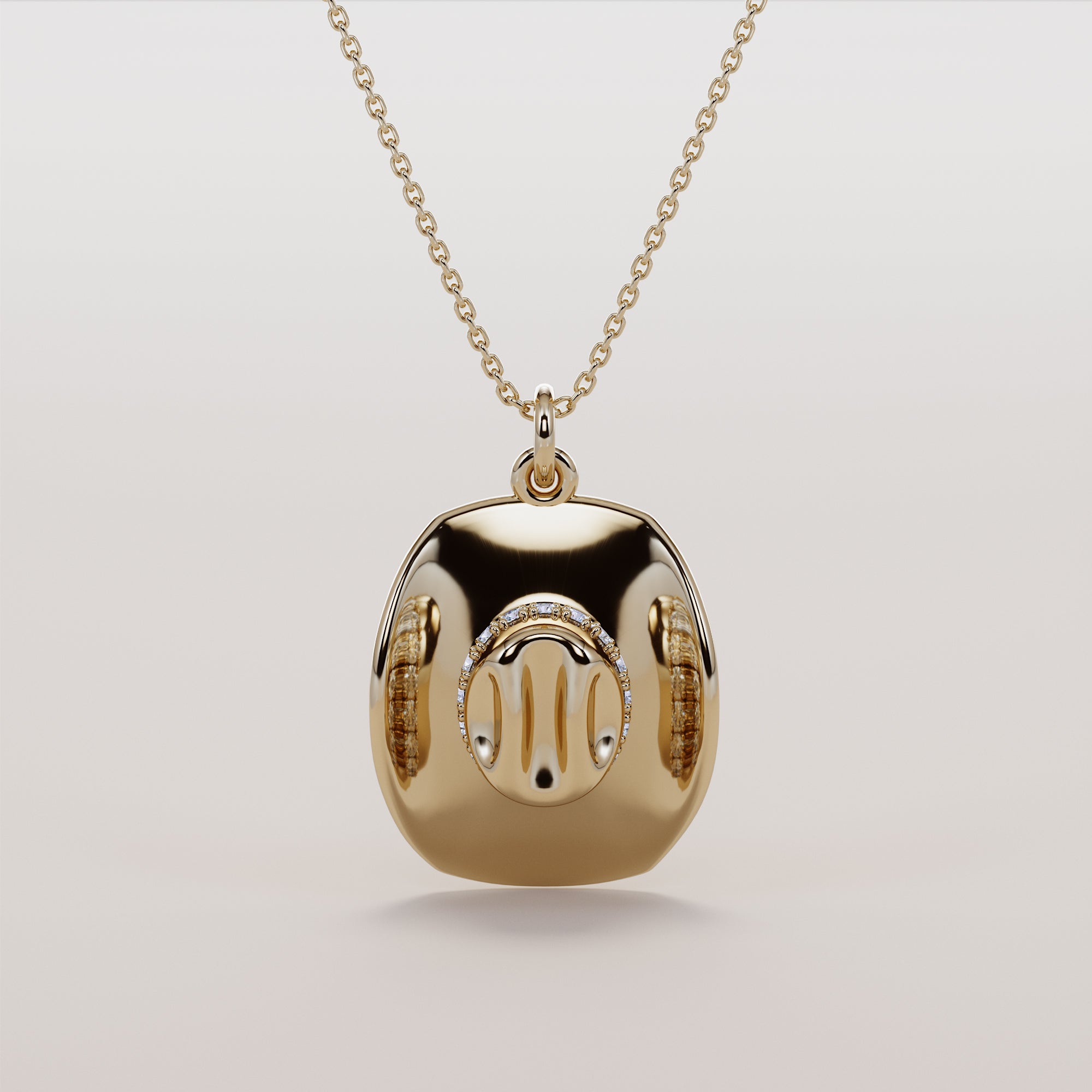 Cowboy Hat Necklace With White Diamonds - Gold