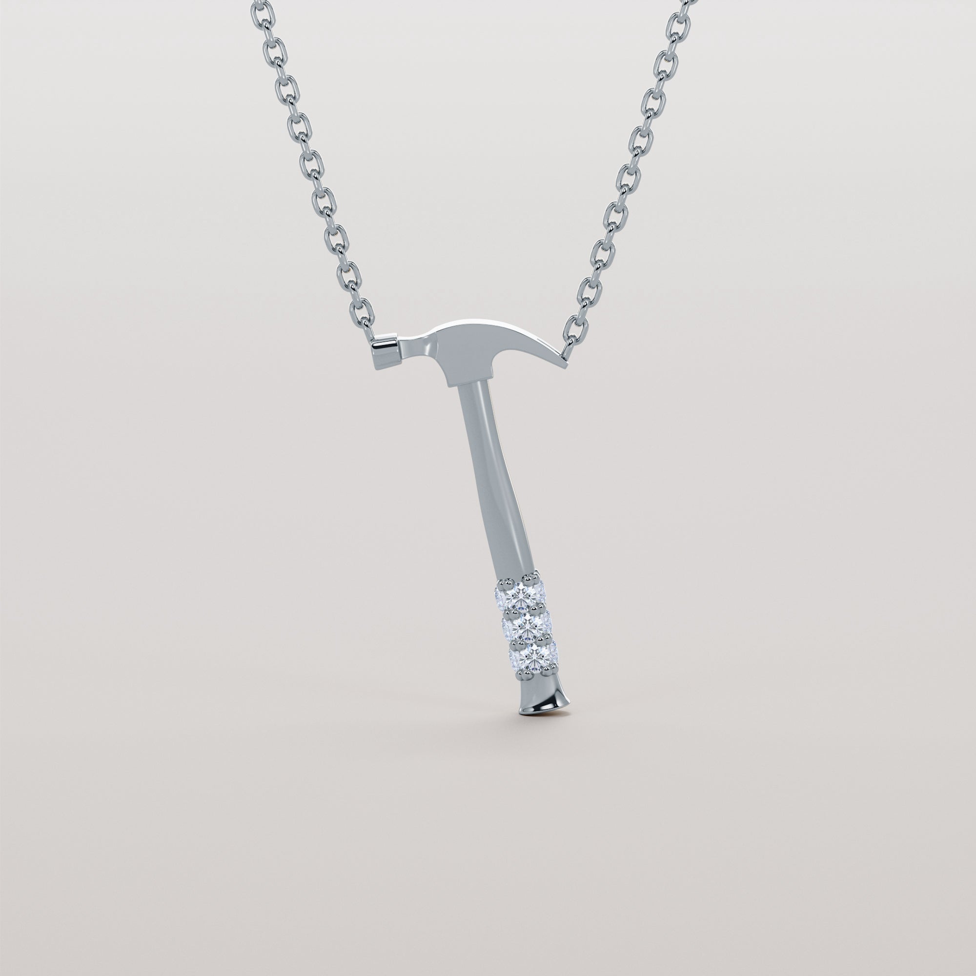 Farrier Hammer Necklace With White Diamond - Gold