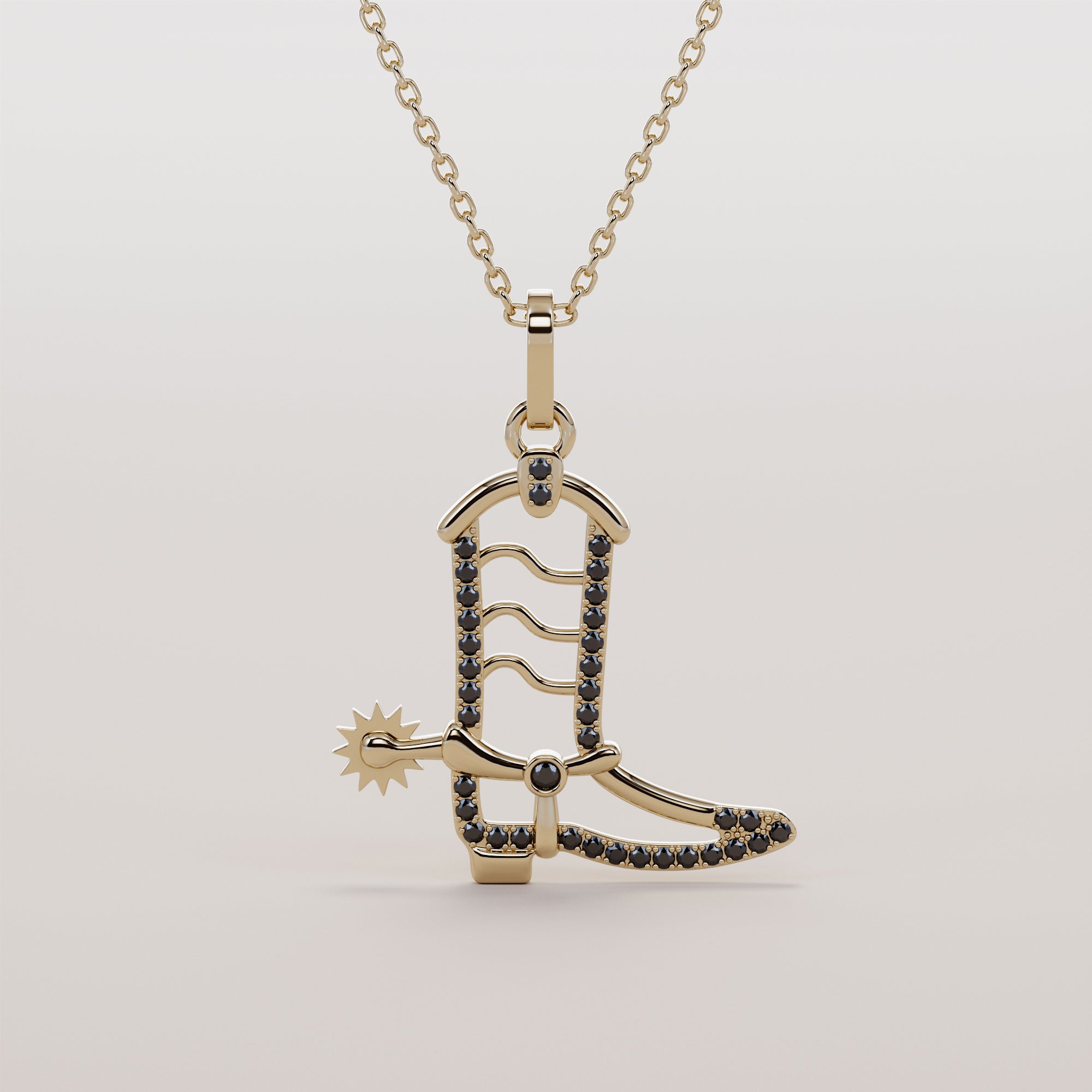 Cowboy Boot Necklace With Black Diamonds - Gold