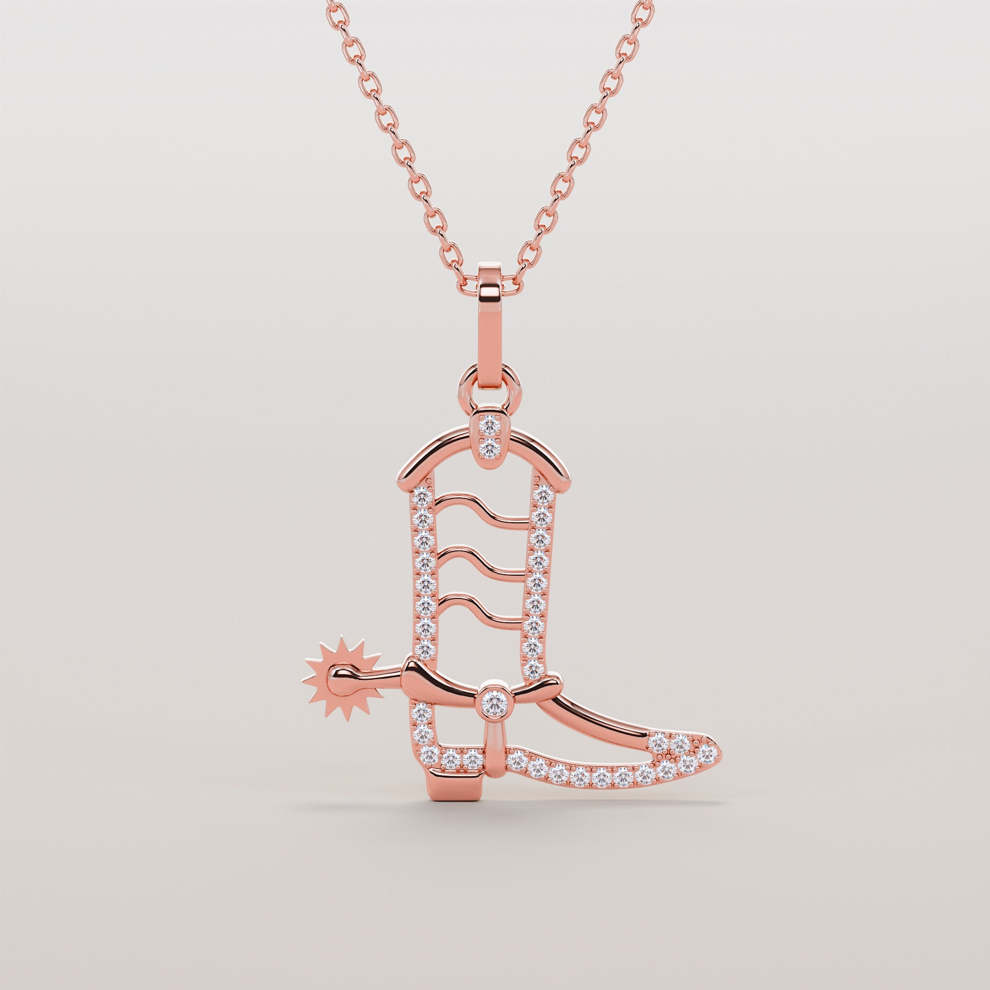 Cowboy Boot Necklace With White Diamonds - Gold