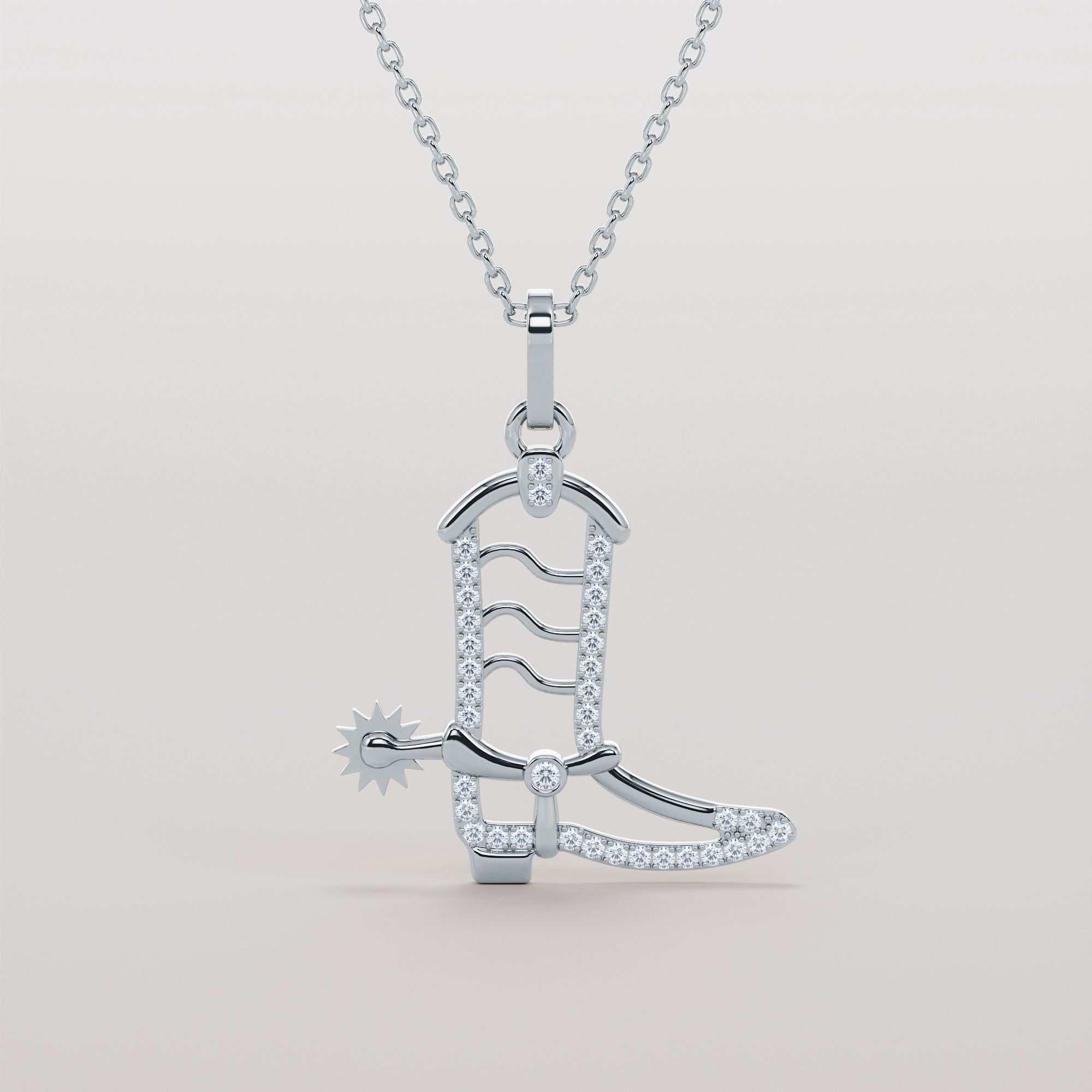 Cowboy Boot Necklace With White Diamonds - Gold