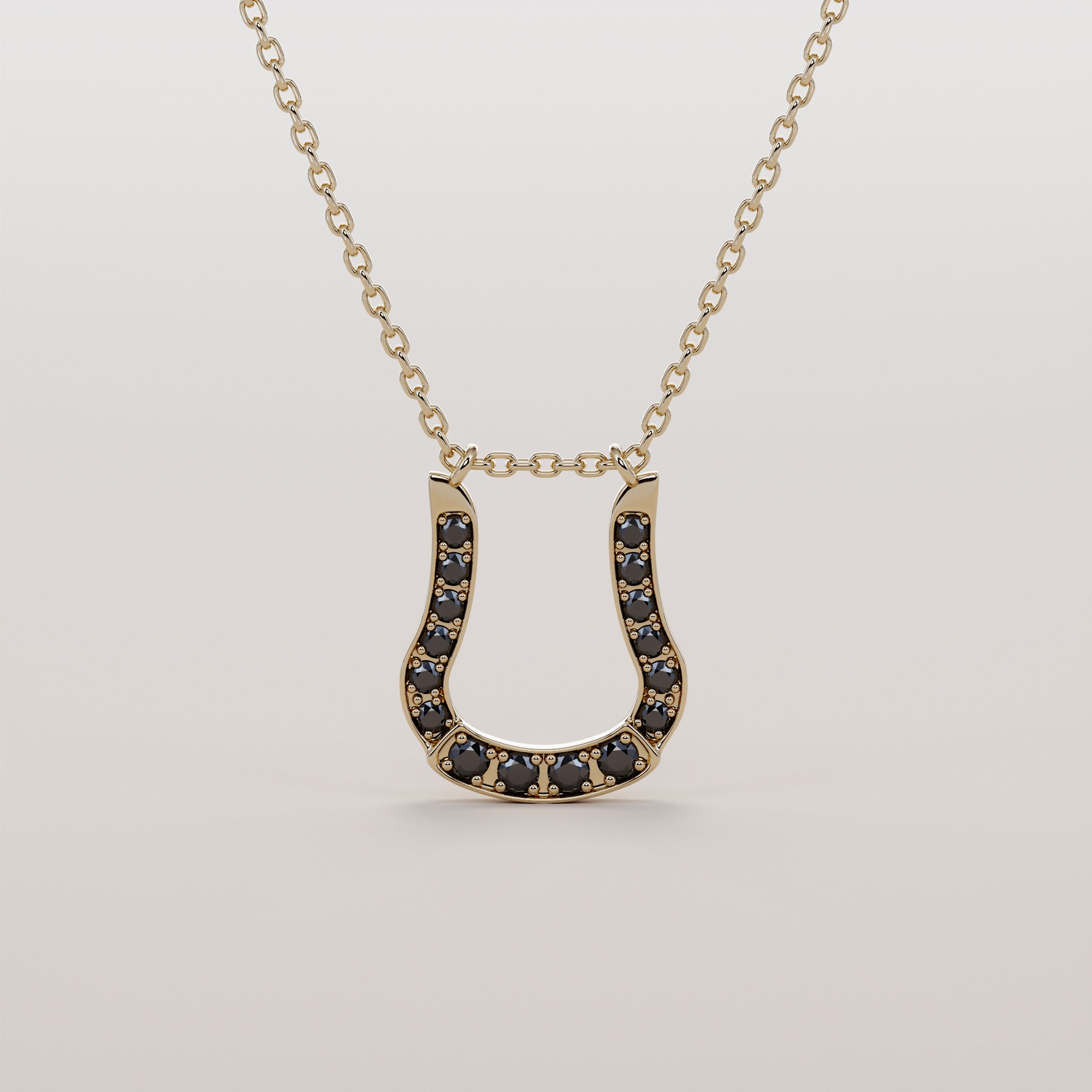 Western Stirrups Necklace With Black Diamonds - Gold