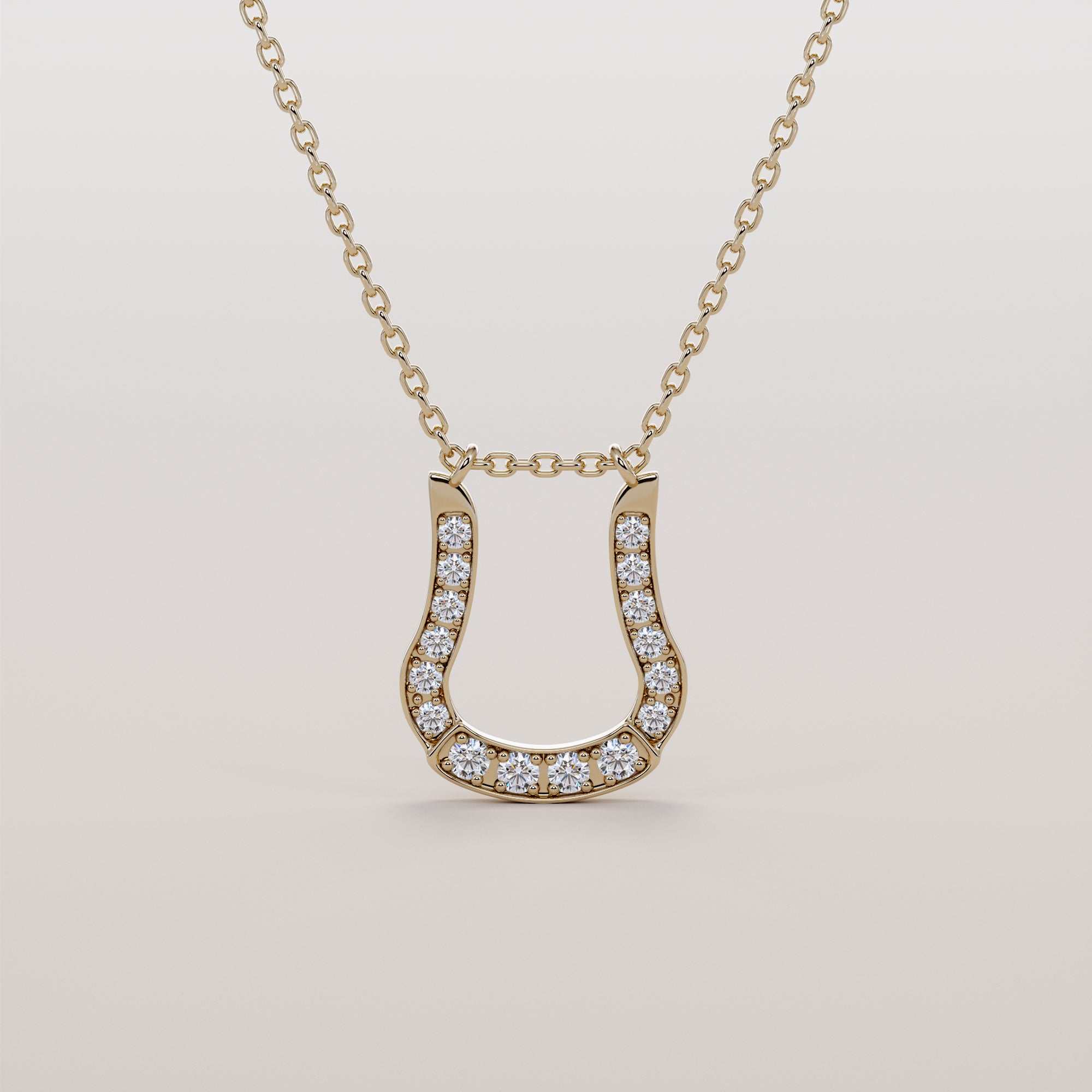 Western Stirrups Necklace With White Diamonds - Gold