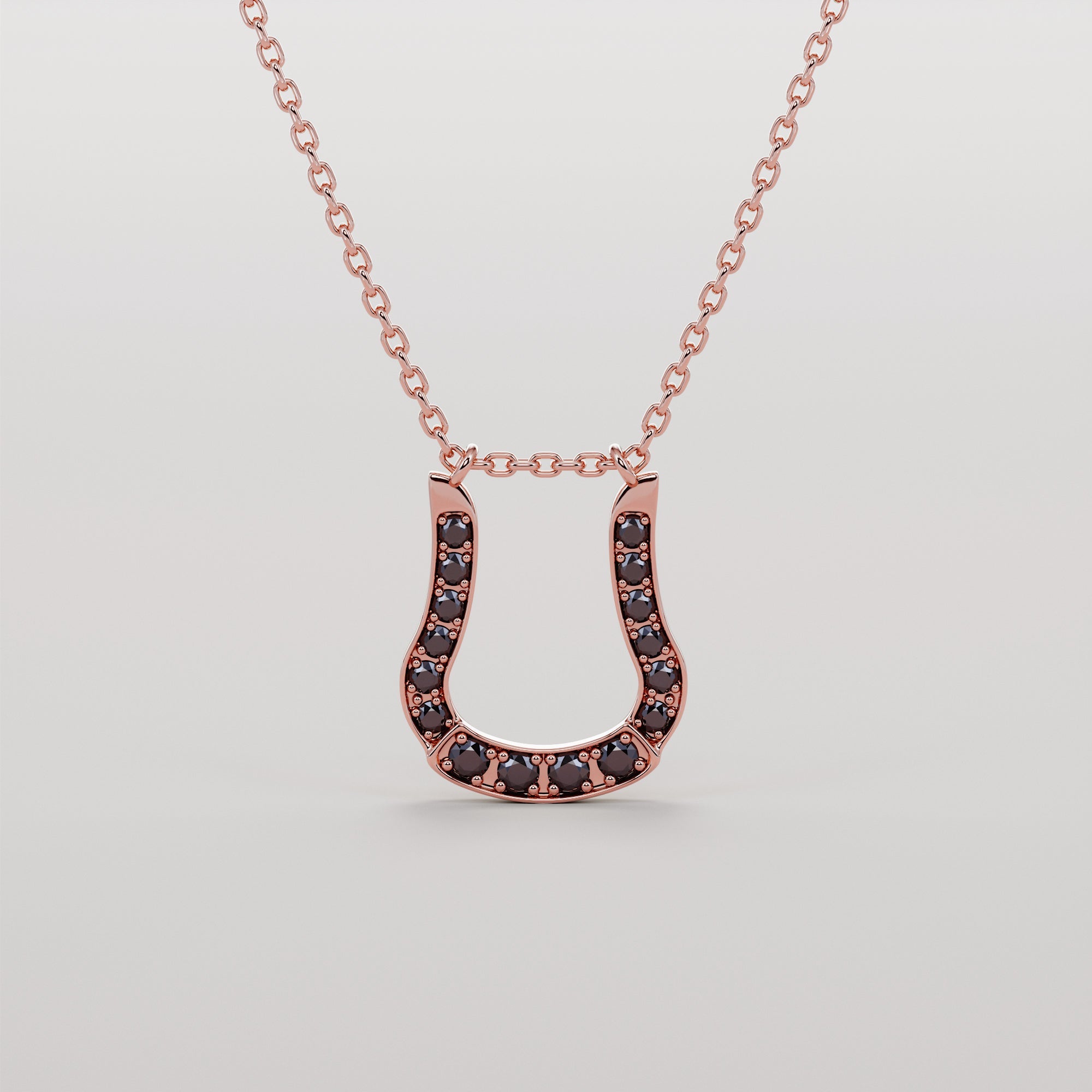 Western Stirrups Necklace With Black Diamonds - Gold