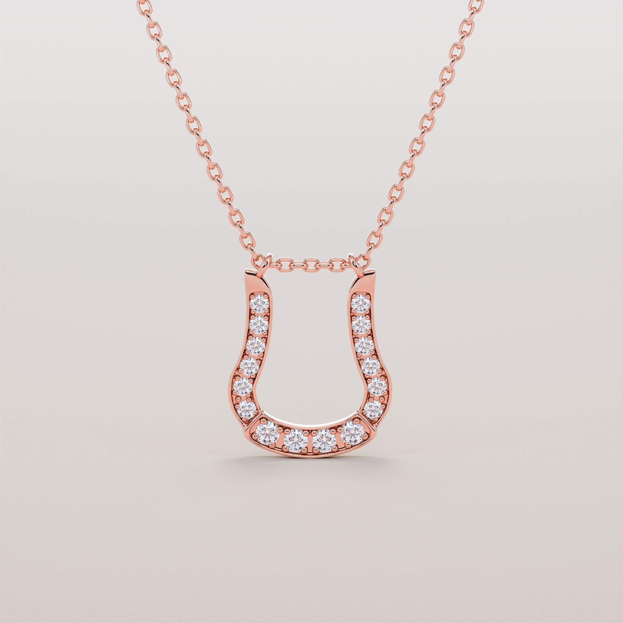 Western Stirrups Necklace With White Diamonds - Gold
