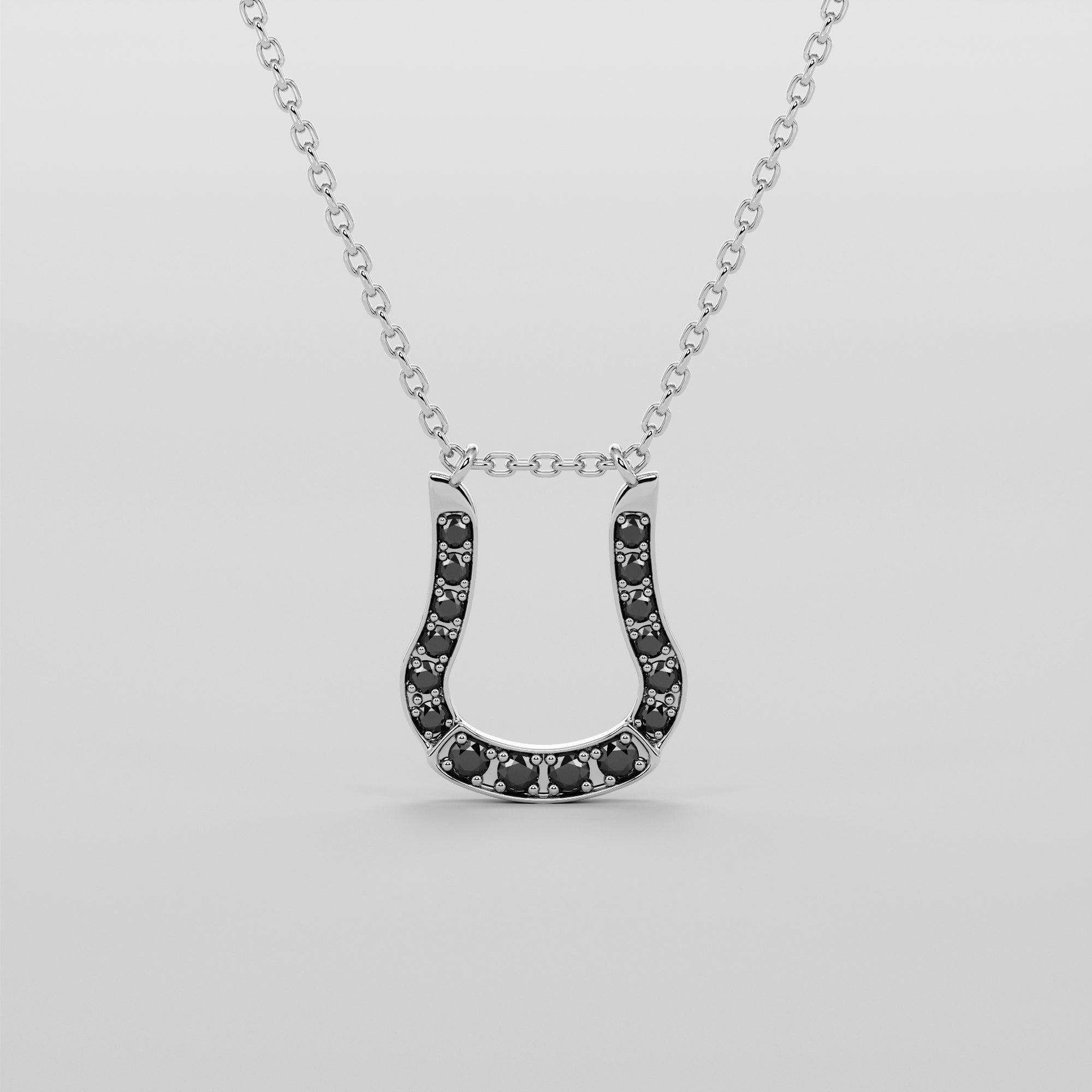 Western Stirrups Necklace With Black Diamonds - Gold