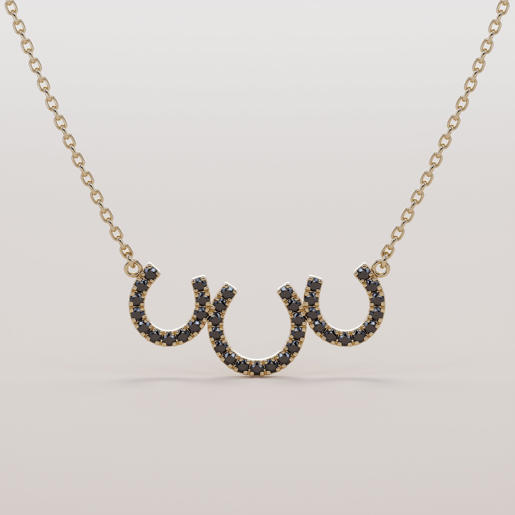 3 Hoofs Necklace With Black Diamonds - Gold