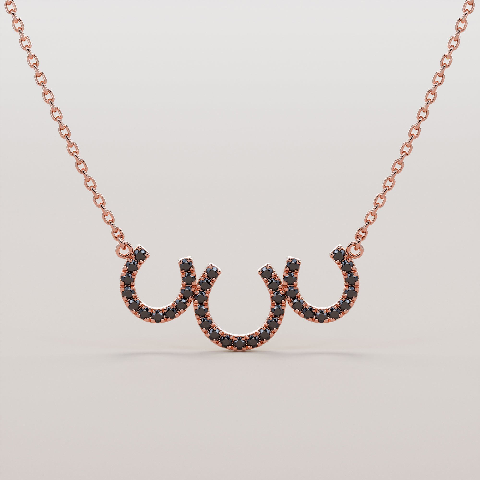 3 Hoofs Necklace With Black Diamonds - Gold