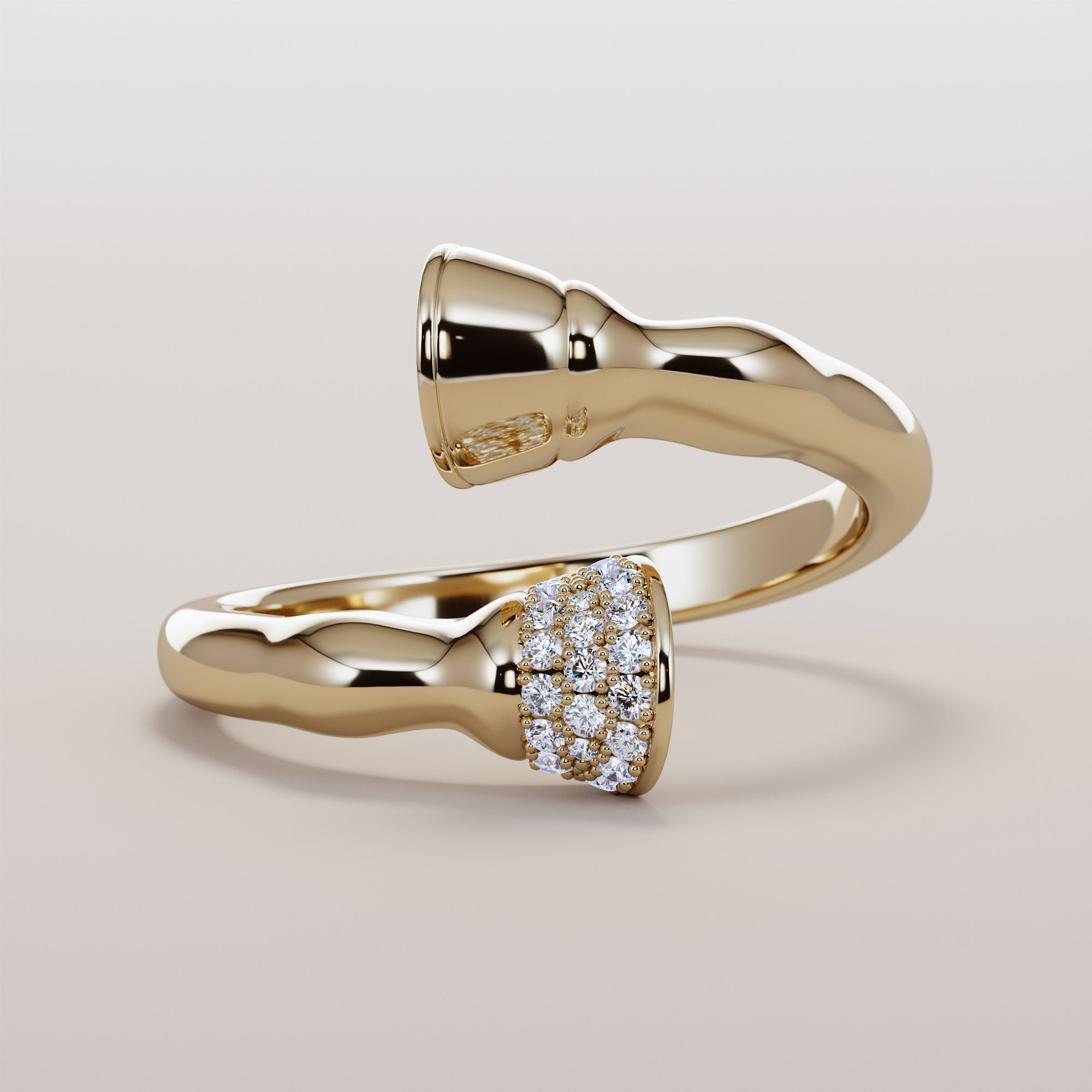 Horse Leg Ring With Hoof White Diamonds - Gold