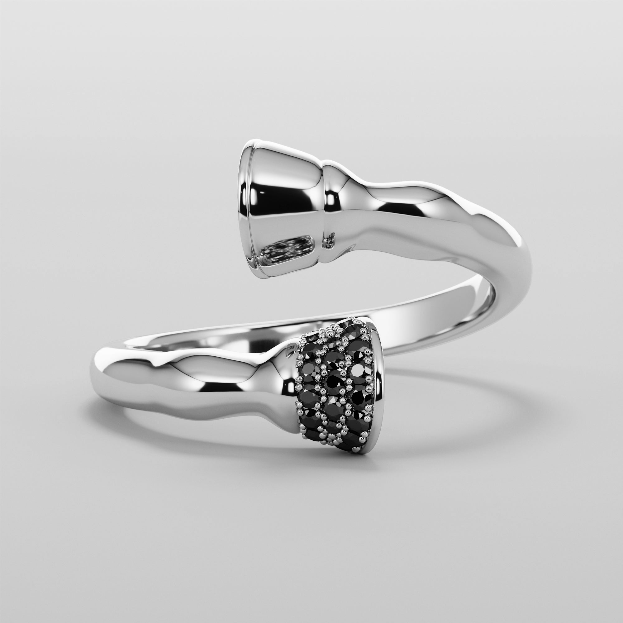 Horse Leg Ring With Hoof Black Diamonds - Gold