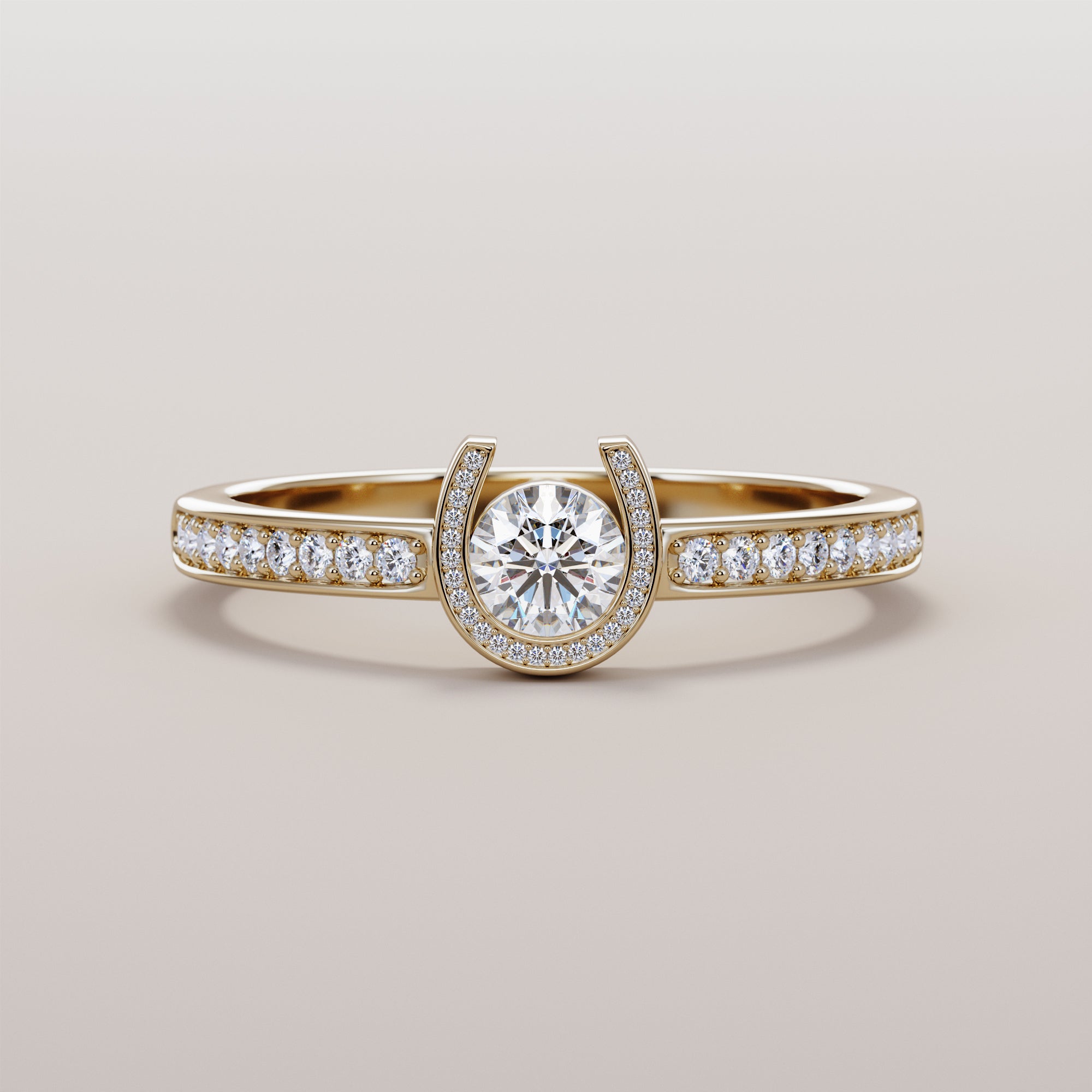 Hoof Ring With Central White Diamond - Gold