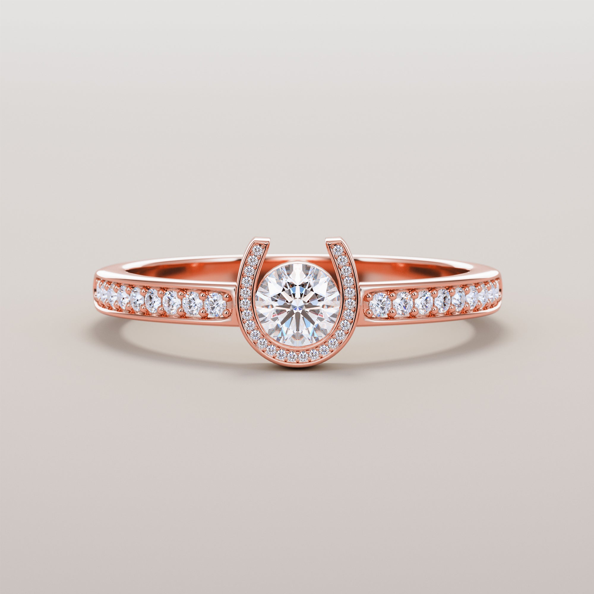 Hoof Ring With Central White Diamond - Gold