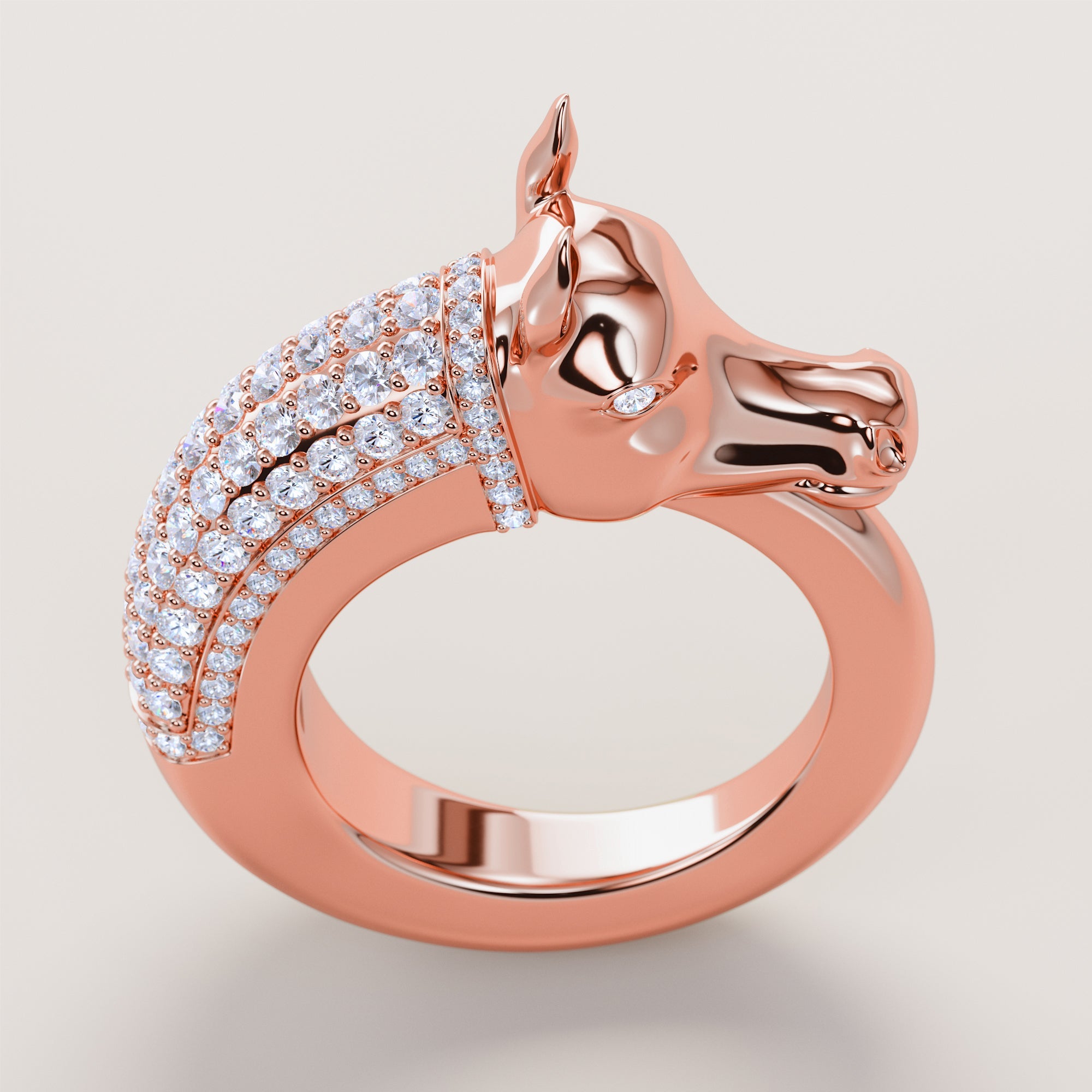 Horse Head Ring With White Diamonds - Gold
