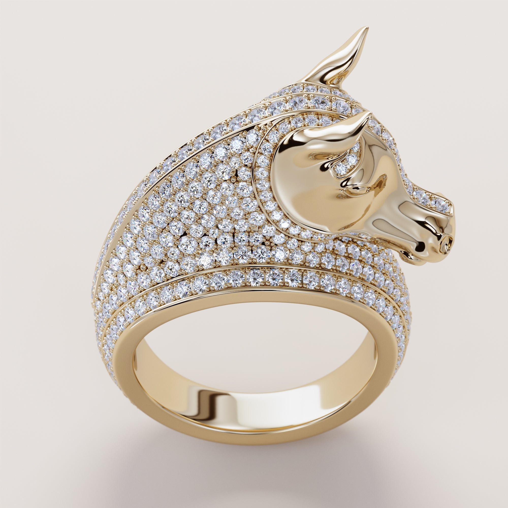 Horse Head And Neck Ring With White Diamonds - Gold