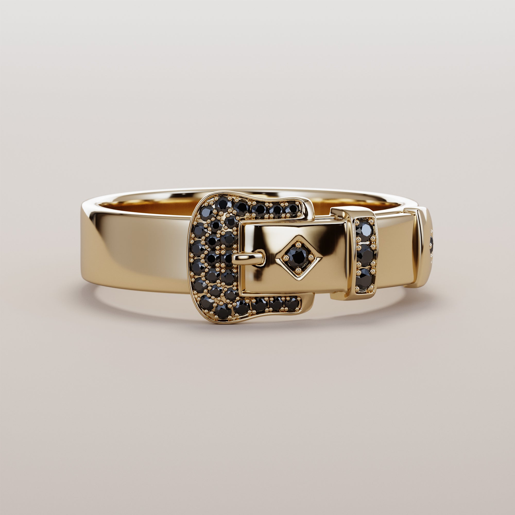 Belt Ring With Black Diamonds - Gold