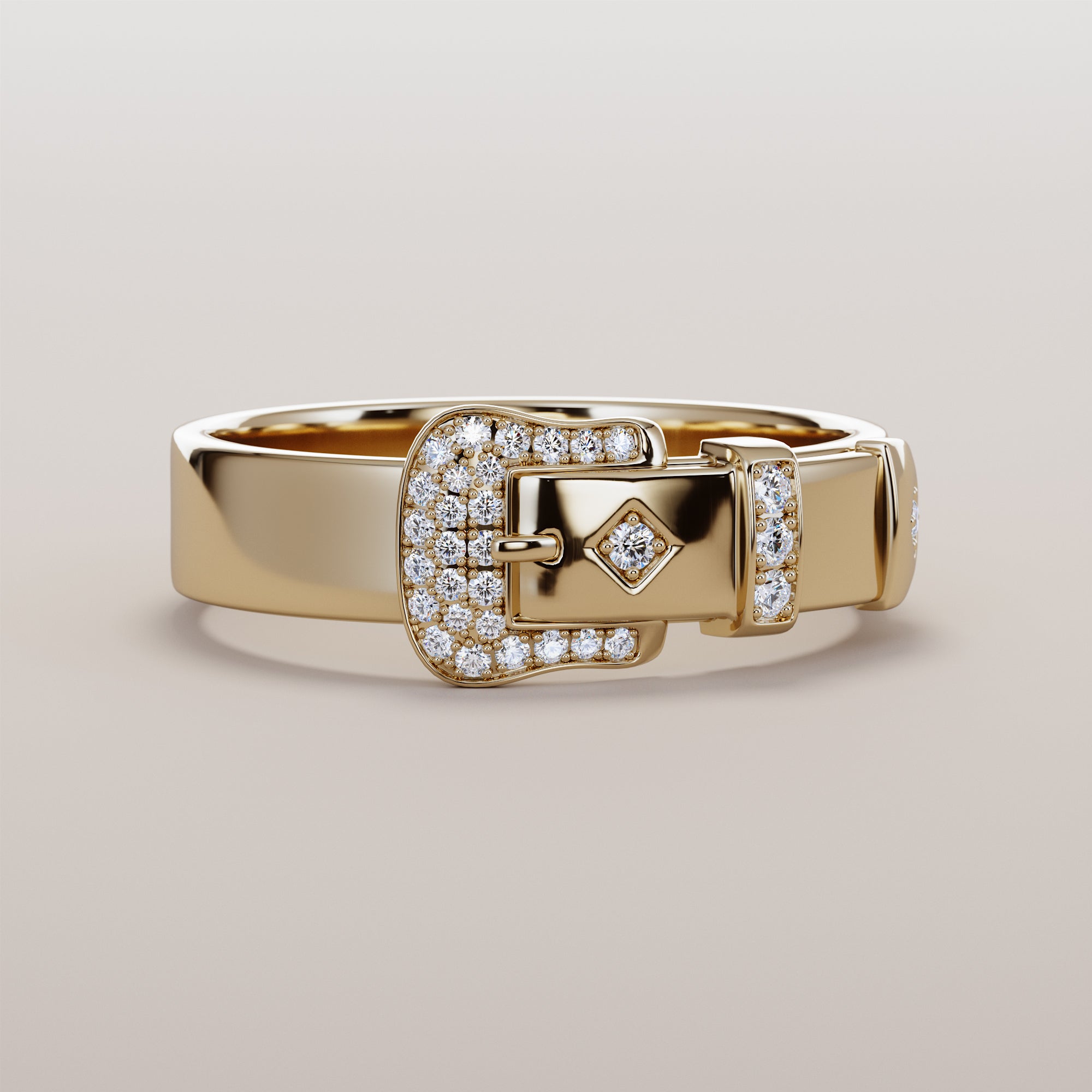 Belt Ring With White Diamonds - Gold