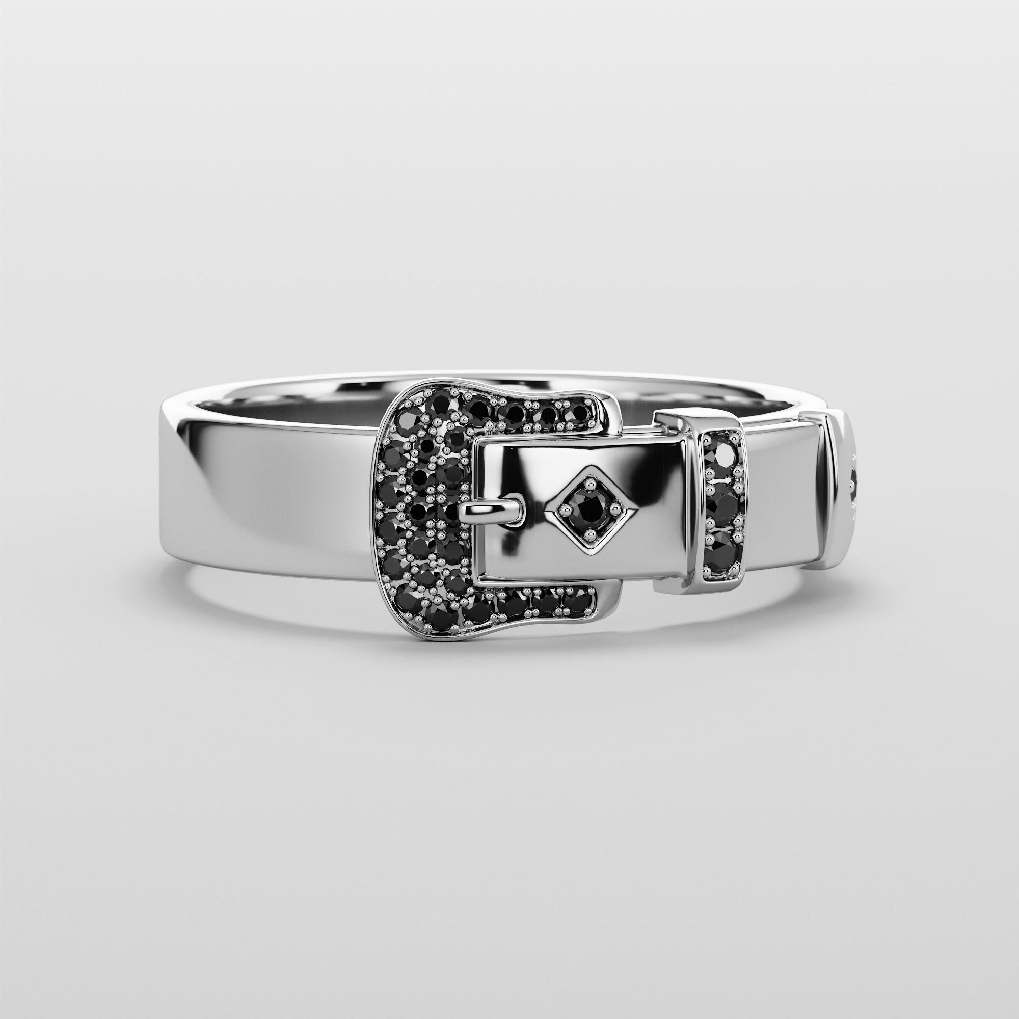 Belt Ring With Black Diamonds - Gold