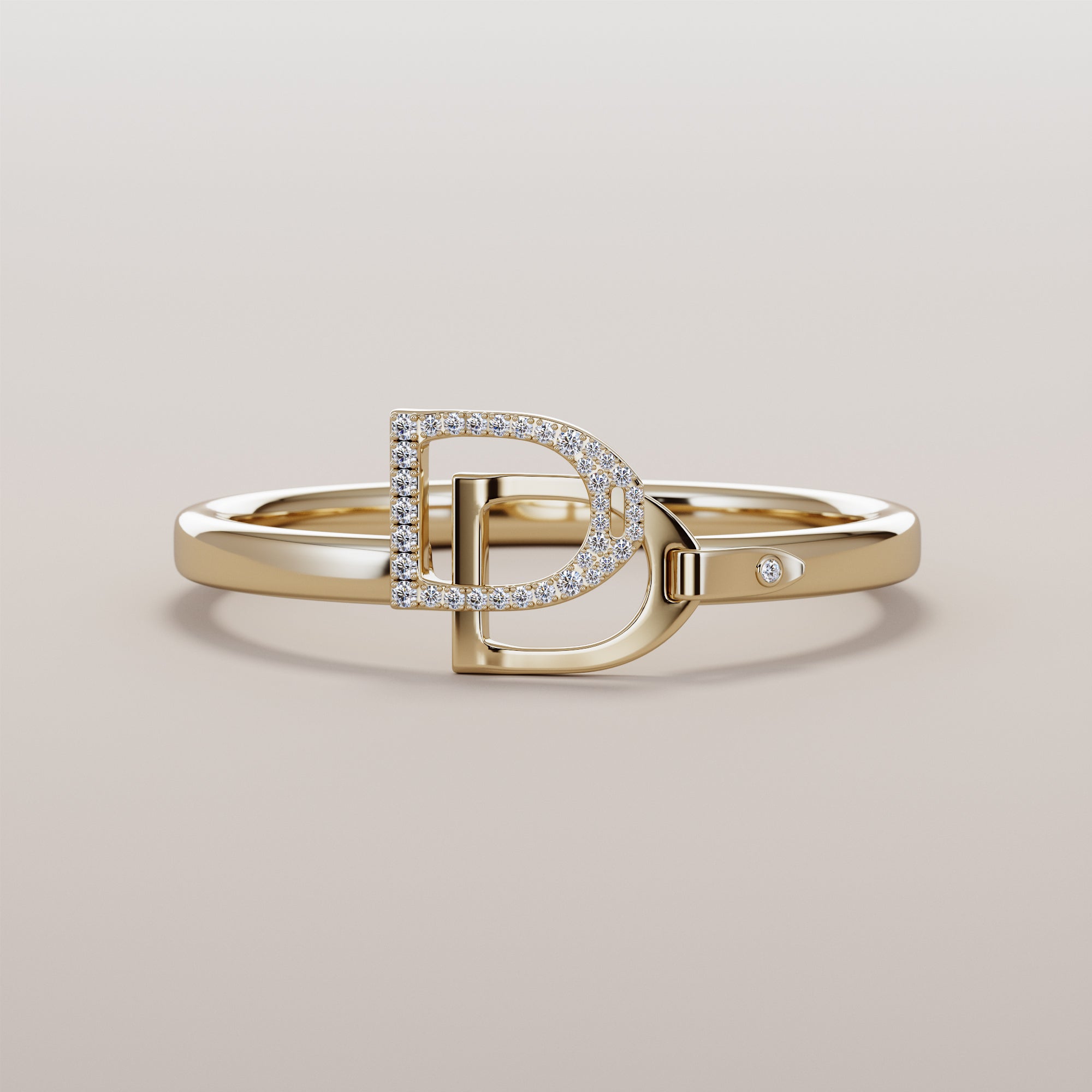 English Stirrups Ring With White Diamonds - Gold