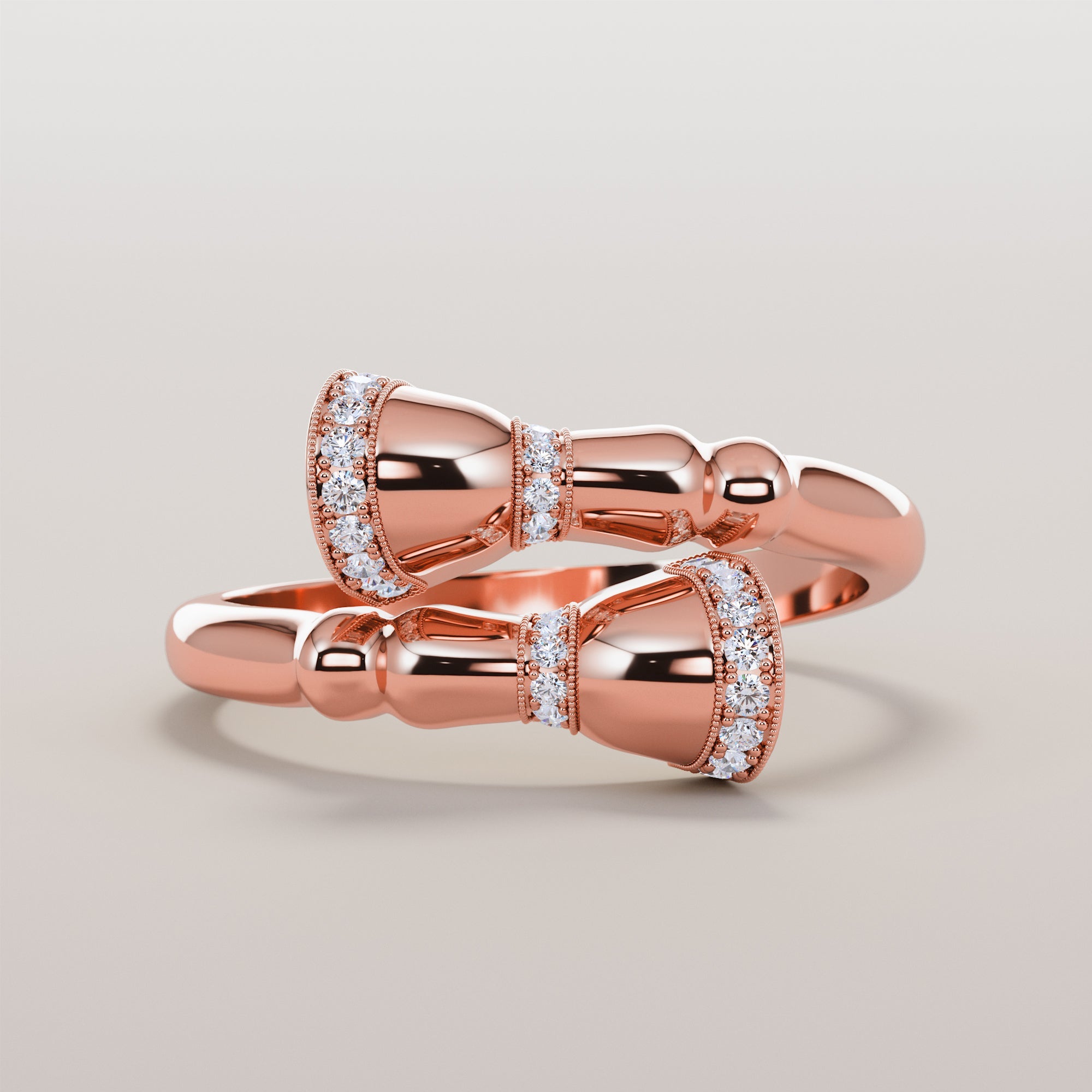 Horse Leg And Hoof Ring With Stripe White Diamonds - Gold